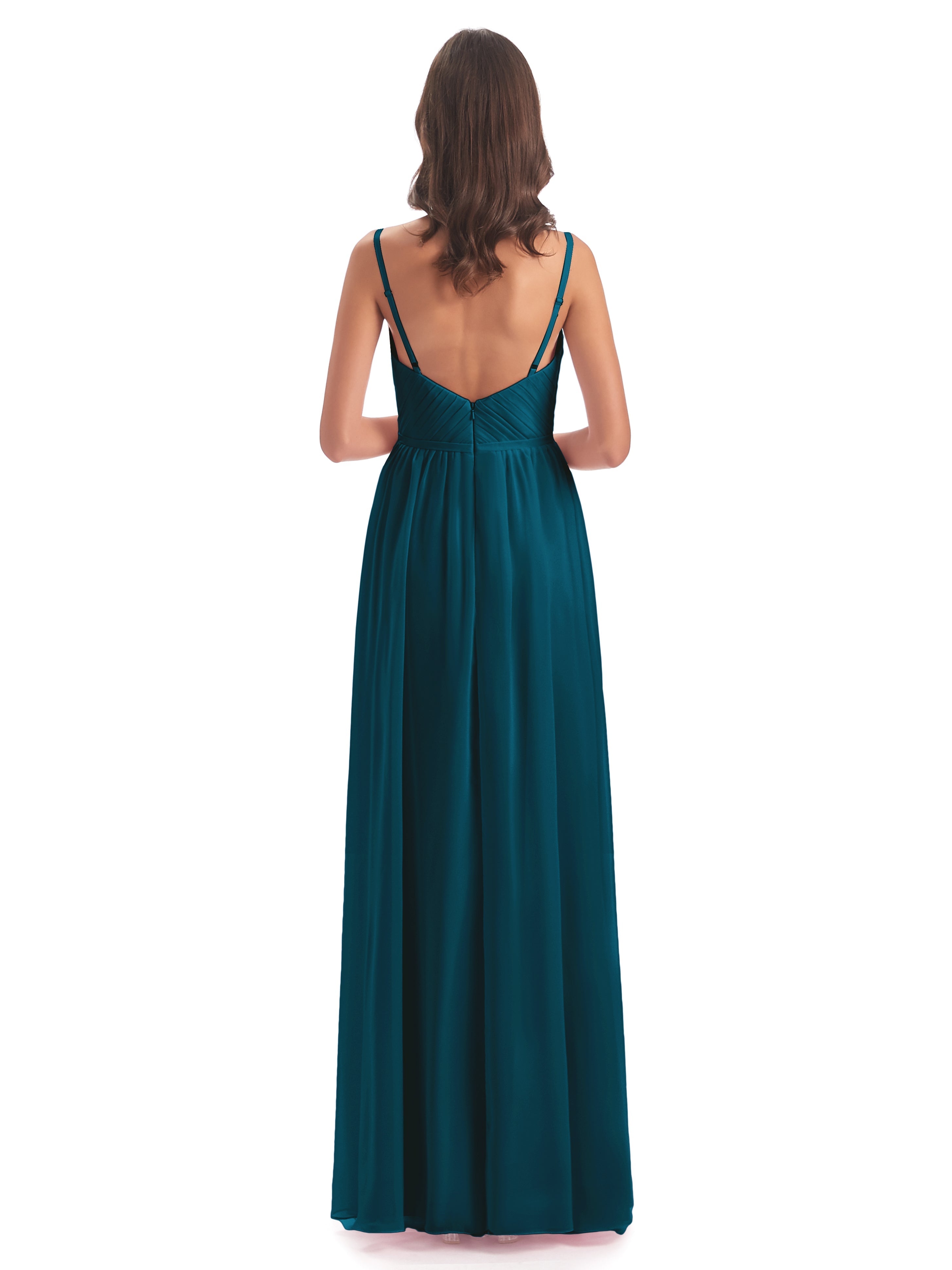 Robes De Demoiselle D'Honneur Bleu Encre Bretelles Spaghetti Fendue Devant Robes Demoiselle D'Honneur
