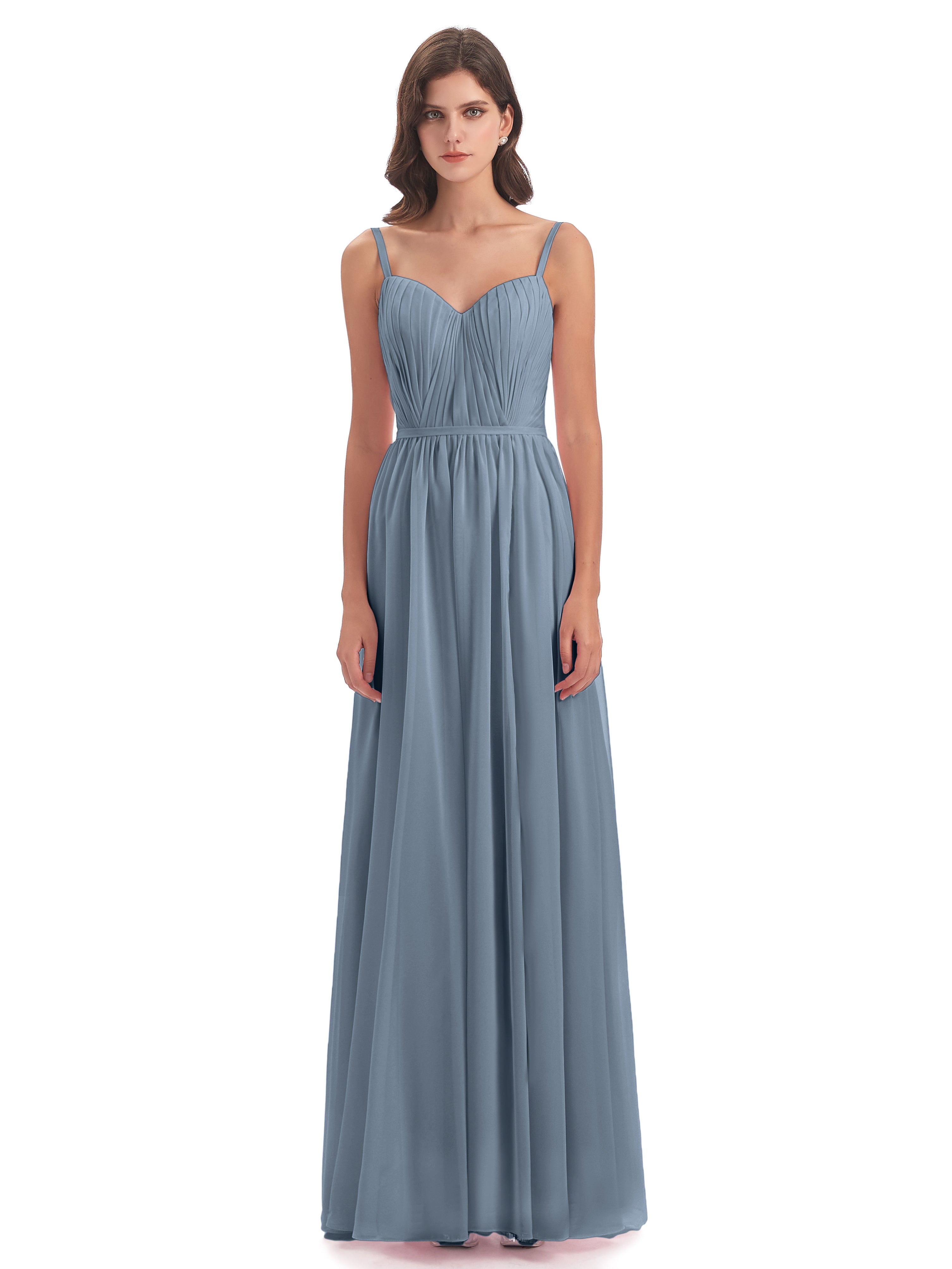 Robes De Demoiselle D'Honneur Bleu Poudre Bretelles Spaghetti Fendue Devant Robes Demoiselle D'Honneur