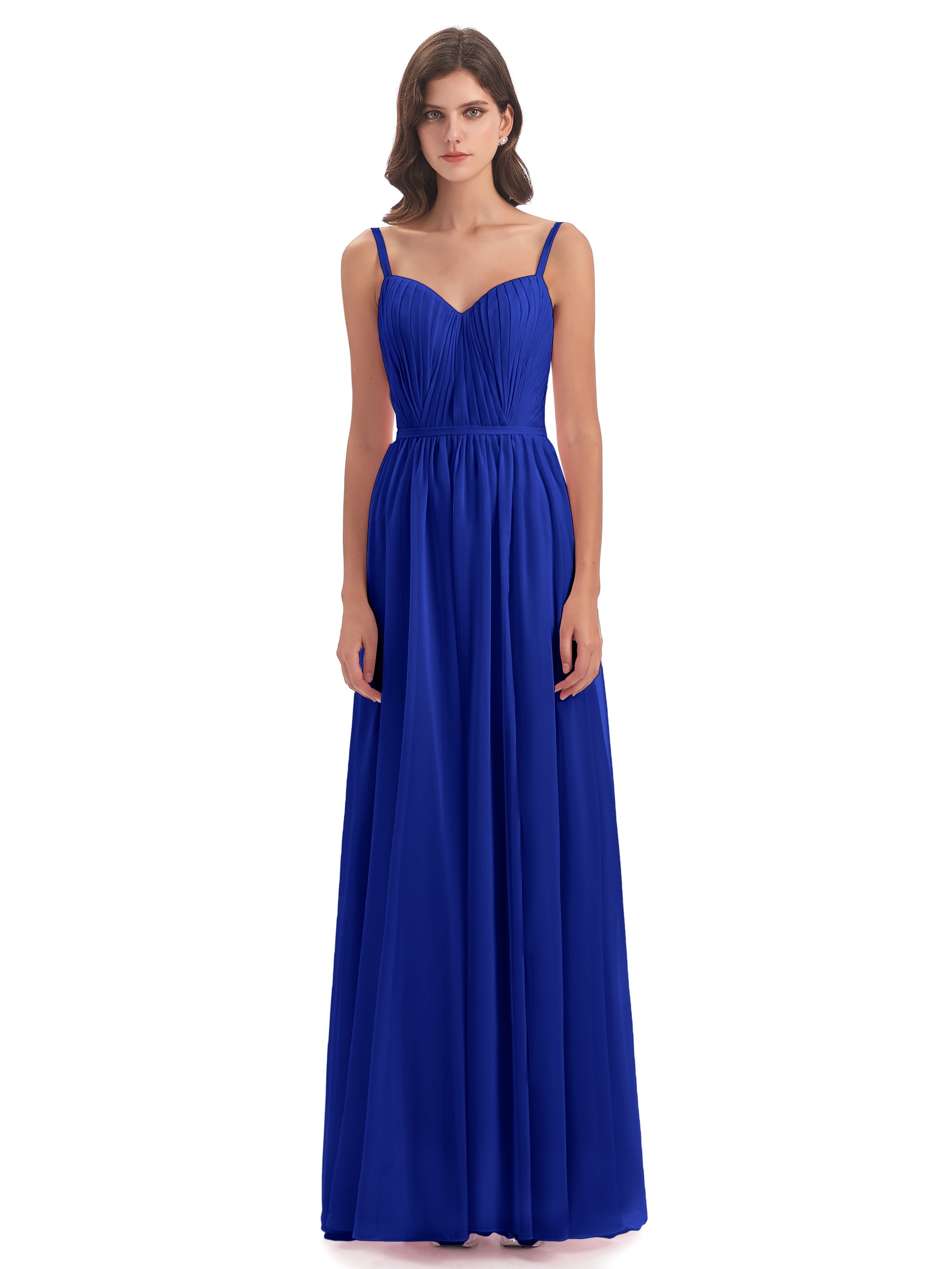 Robe Demoiselle D Honneur Bleu Roi Bretelles Spaghetti Fendue Devant Robes Demoiselle D'Honneur