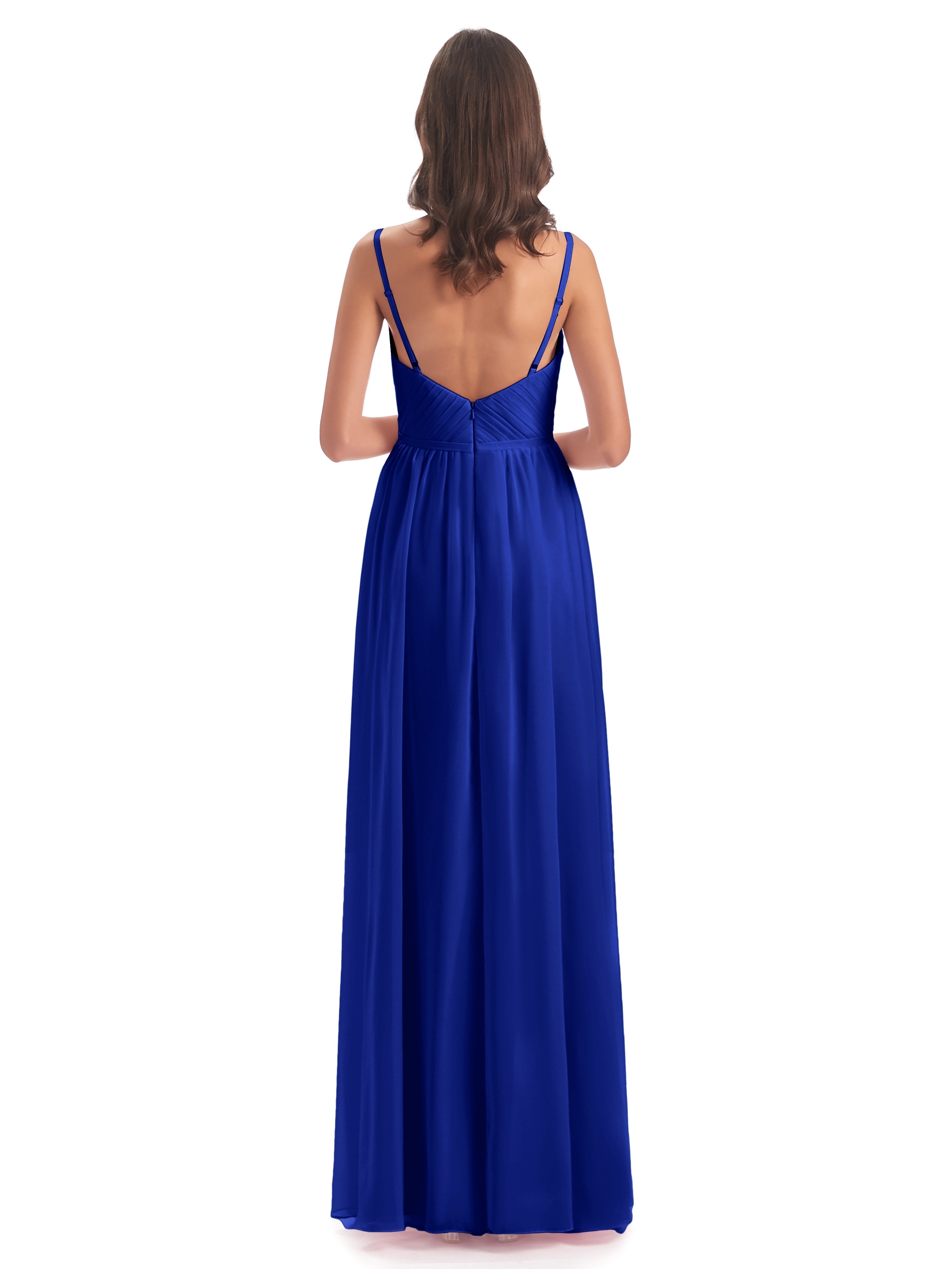 Robe Demoiselle D Honneur Bleu Roi Bretelles Spaghetti Fendue Devant Robes Demoiselle D'Honneur