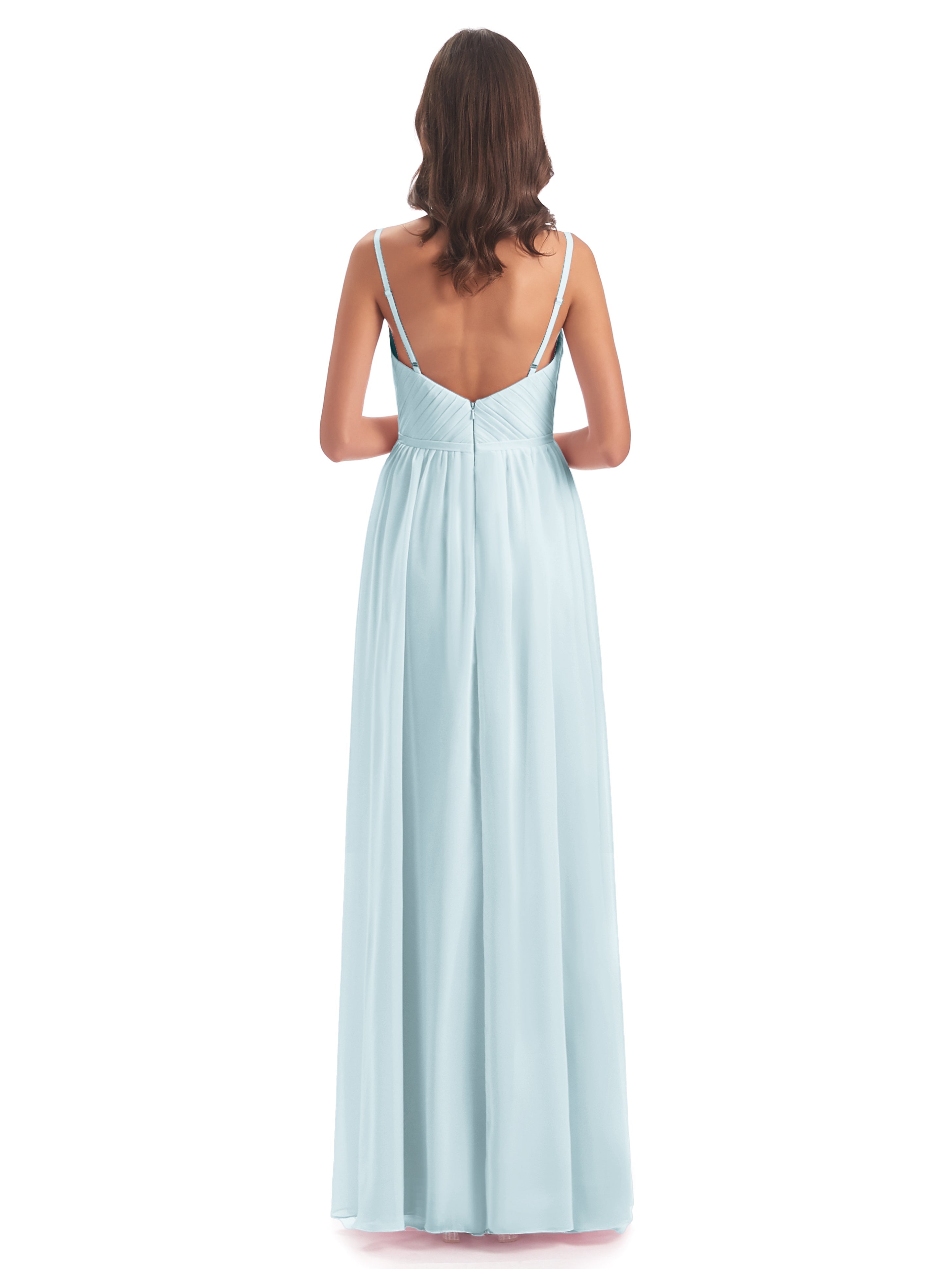 Robe De Demoiselle D'Honneur Brume Bretelles Spaghetti Fendue Devant Robes Demoiselle D'Honneur