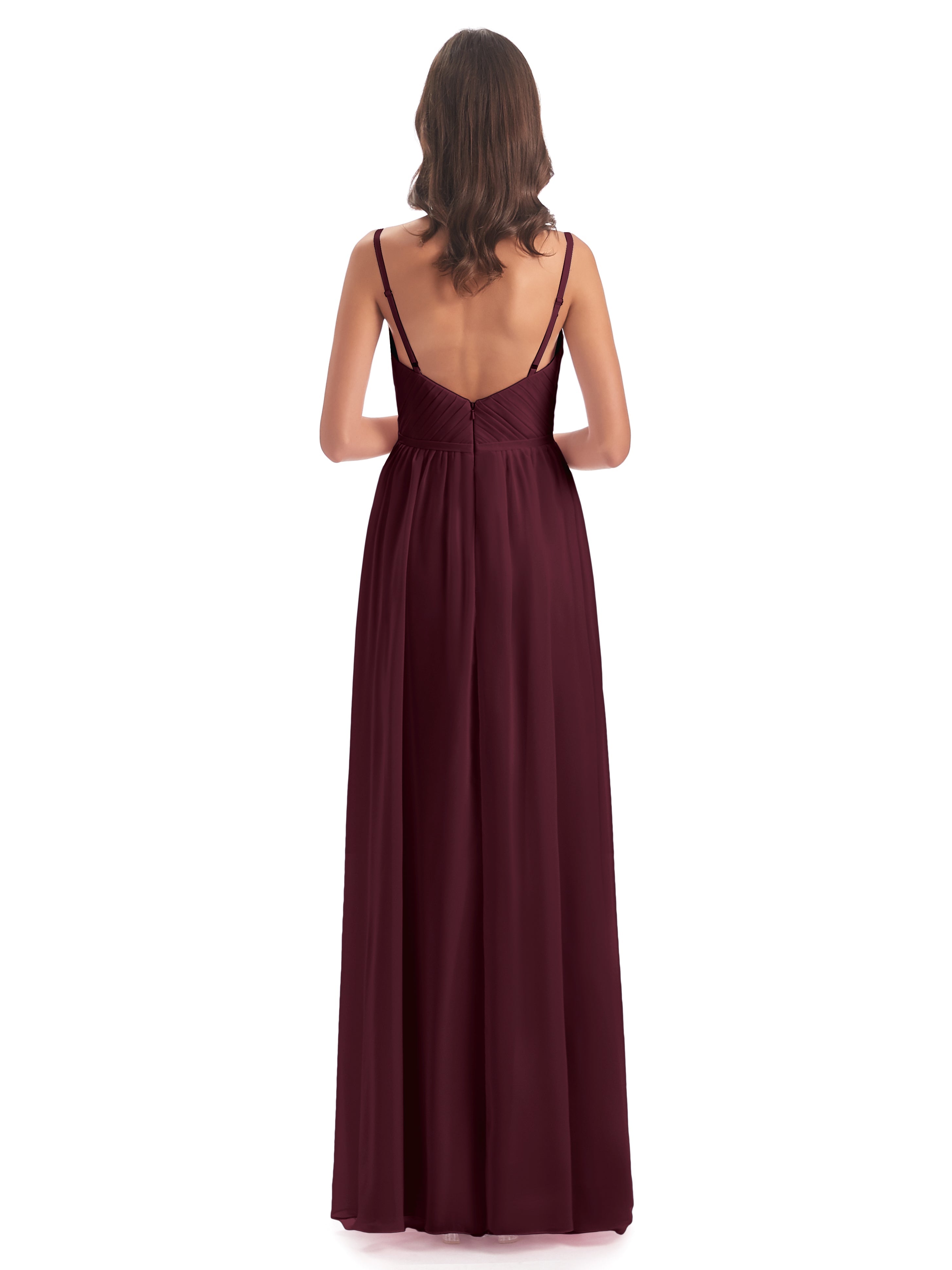 Robes De Demoiselle D'Honneur Cabernet Bretelles Spaghetti Fendue Devant Robes Demoiselle D'Honneur
