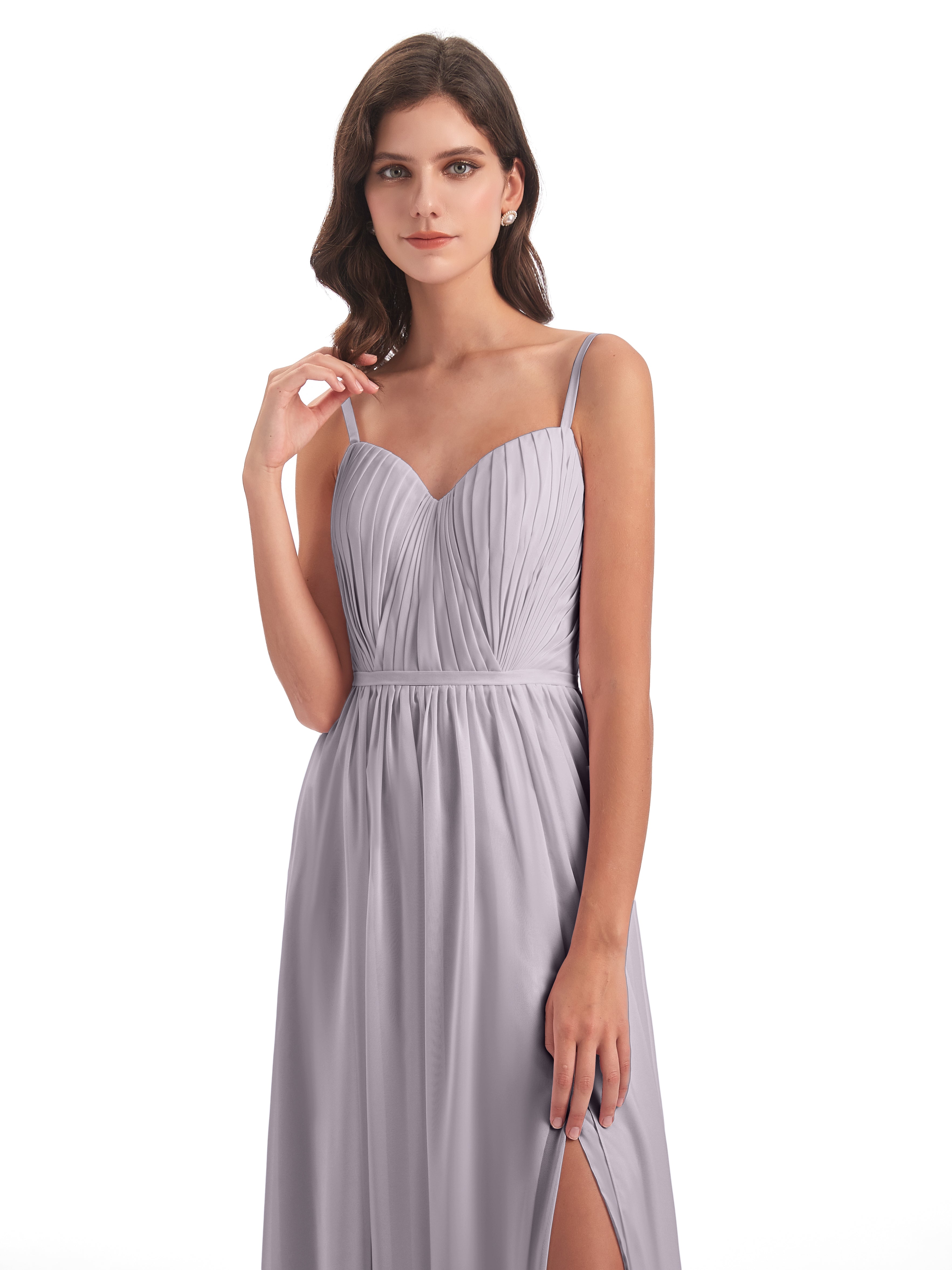 Robes De Demoiselle D'Honneur Couleur Crépuscule Bretelles Spaghetti Fendue Devant Robes Demoiselle D'Honneur