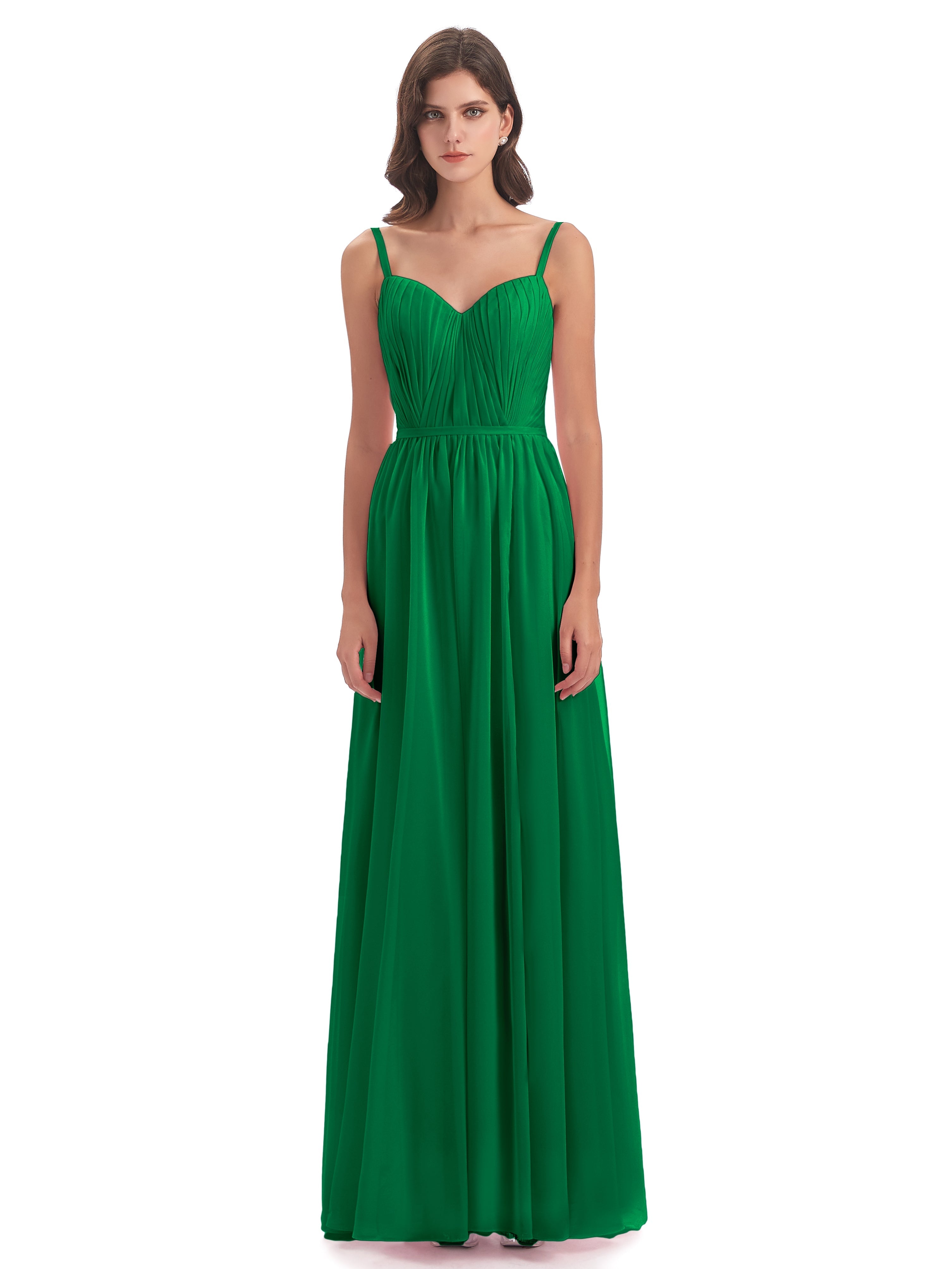 Robes De Demoiselle D'Honneur Vert Émeraude Foncé Bretelles Spaghetti Fendue Devant Robes Demoiselle D'Honneur