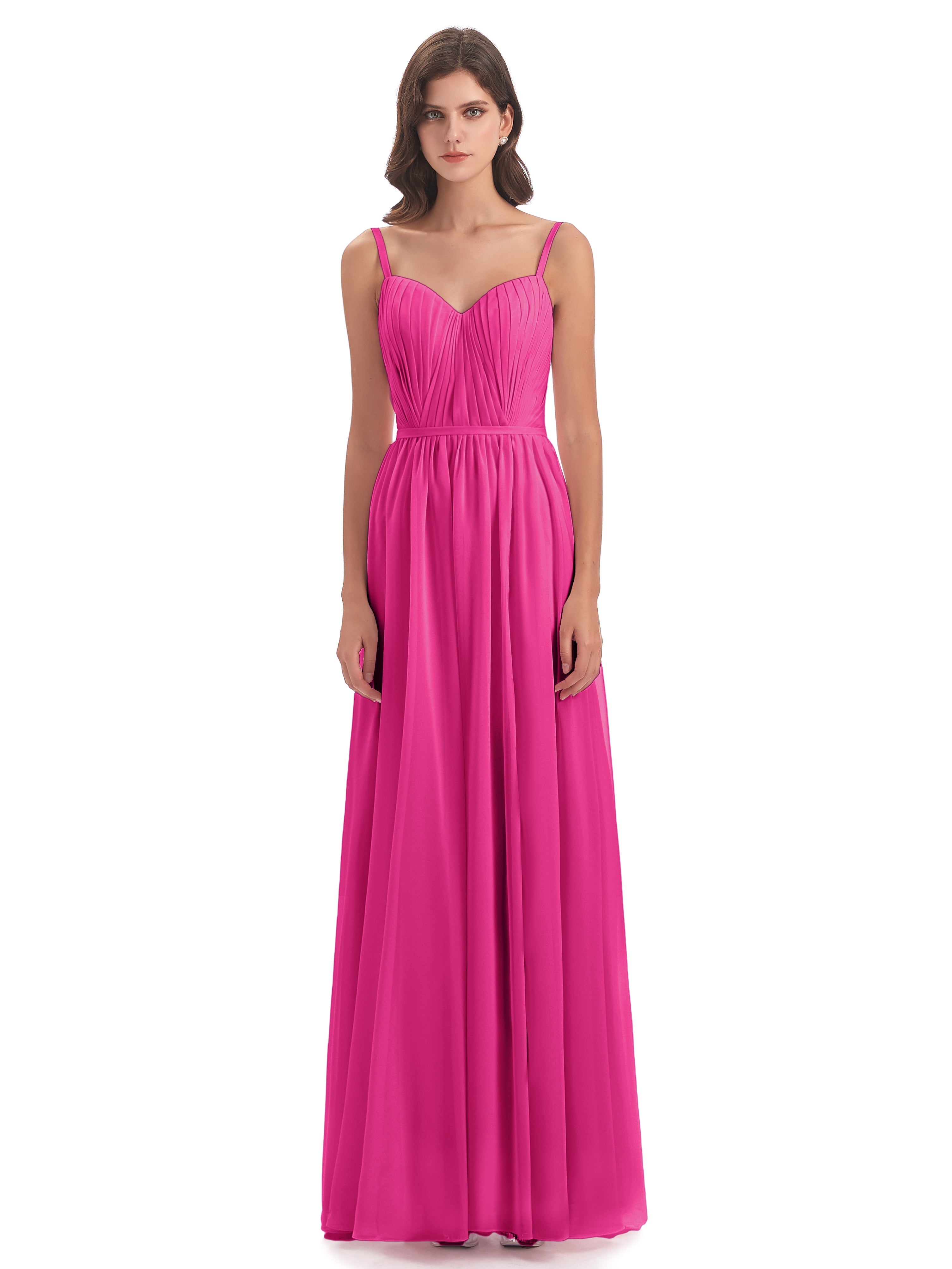 Robes De Demoiselle D'Honneur Couleur Fuchsia Rose Bretelles Spaghetti Fendue Devant Robes Demoiselle D'Honneur