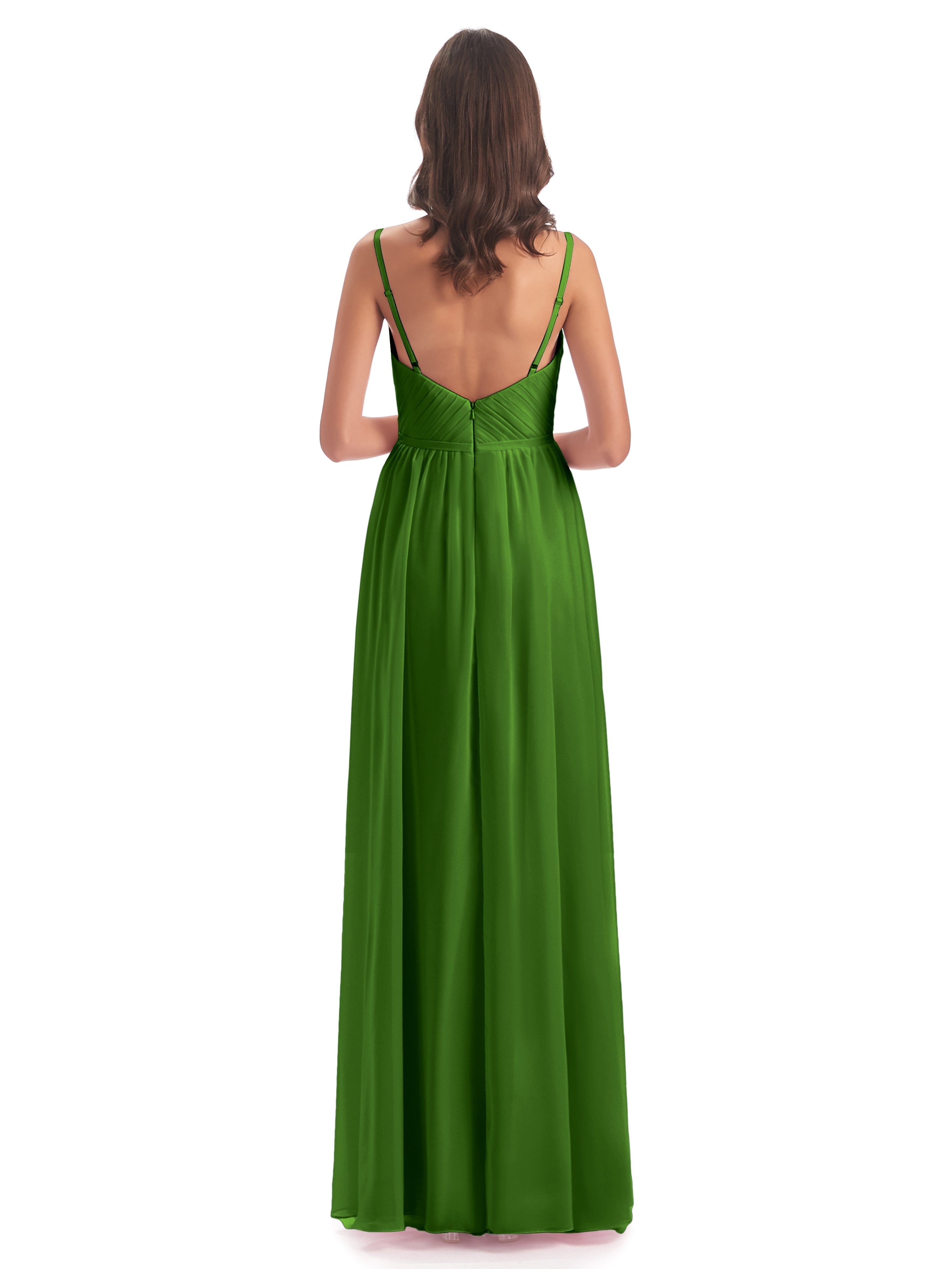 Robes De Demoiselle D'Honneur Vert Mousse Bretelles Spaghetti Fendue Devant Robes Demoiselle D'Honneur