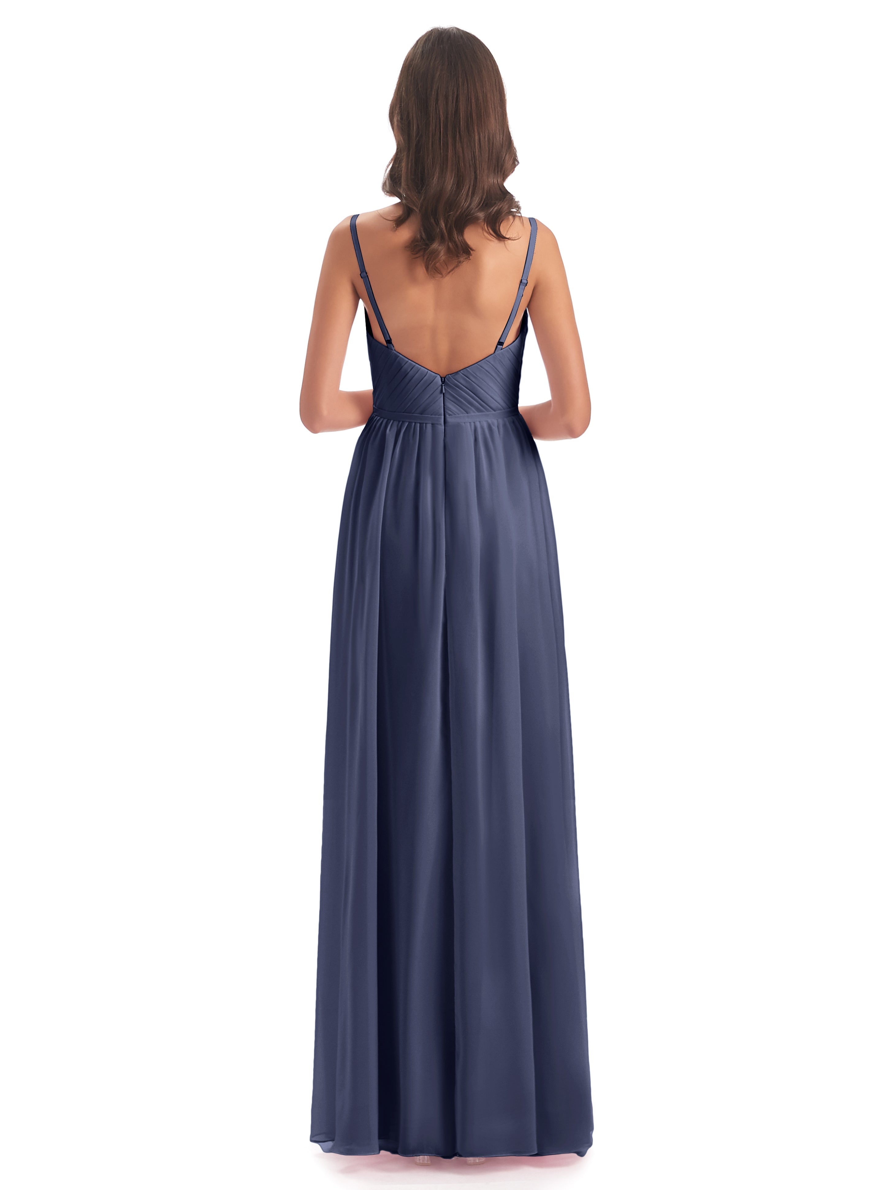 Robes De Demoiselle D'Honneur Bleu Orageux Bretelles Spaghetti Fendue Devant Robes Demoiselle D'Honneur