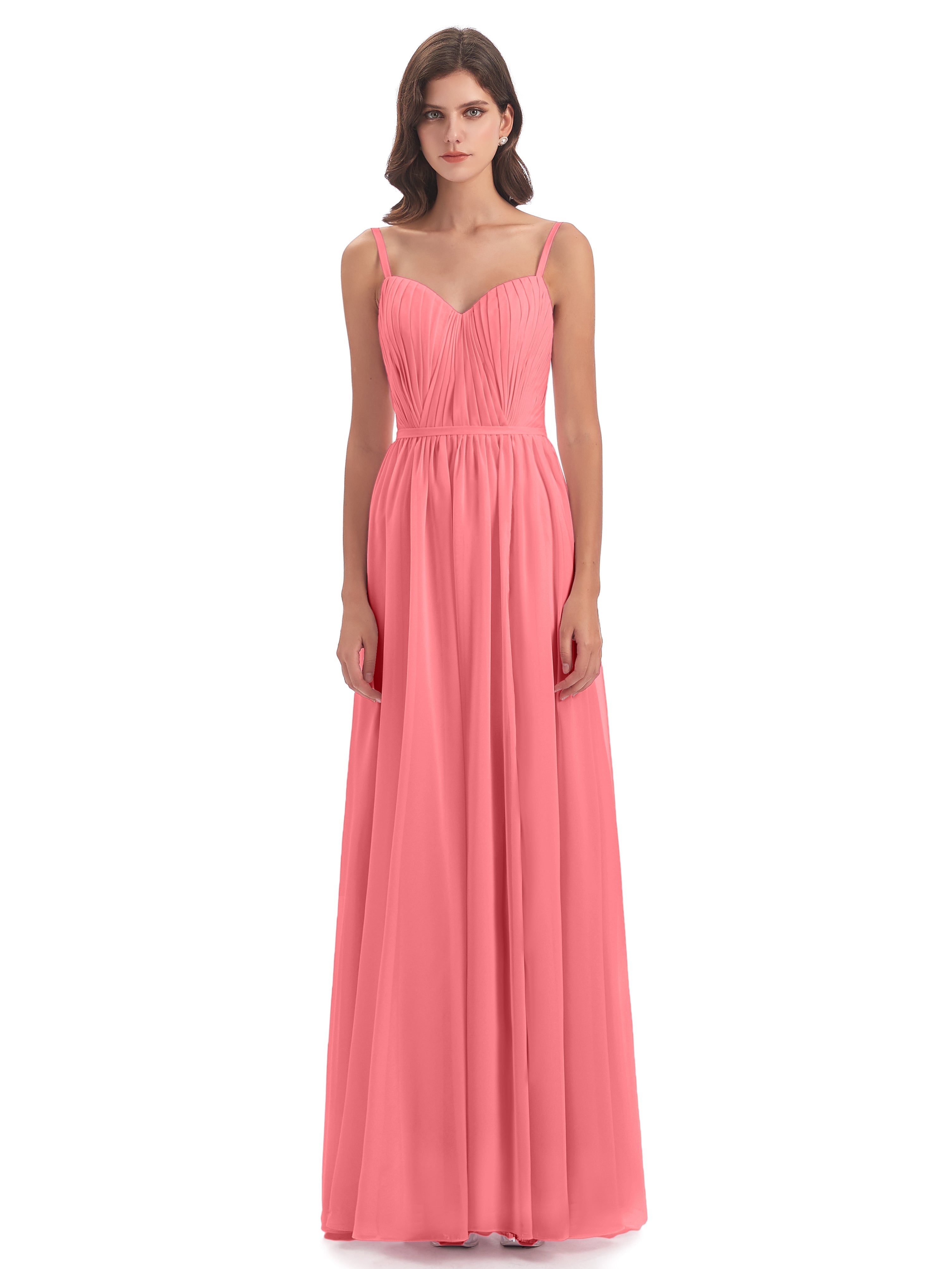 Robes De Demoiselle D'Honneur Pastèque Bretelles Spaghetti Fendue Devant Robes Demoiselle D'Honneur