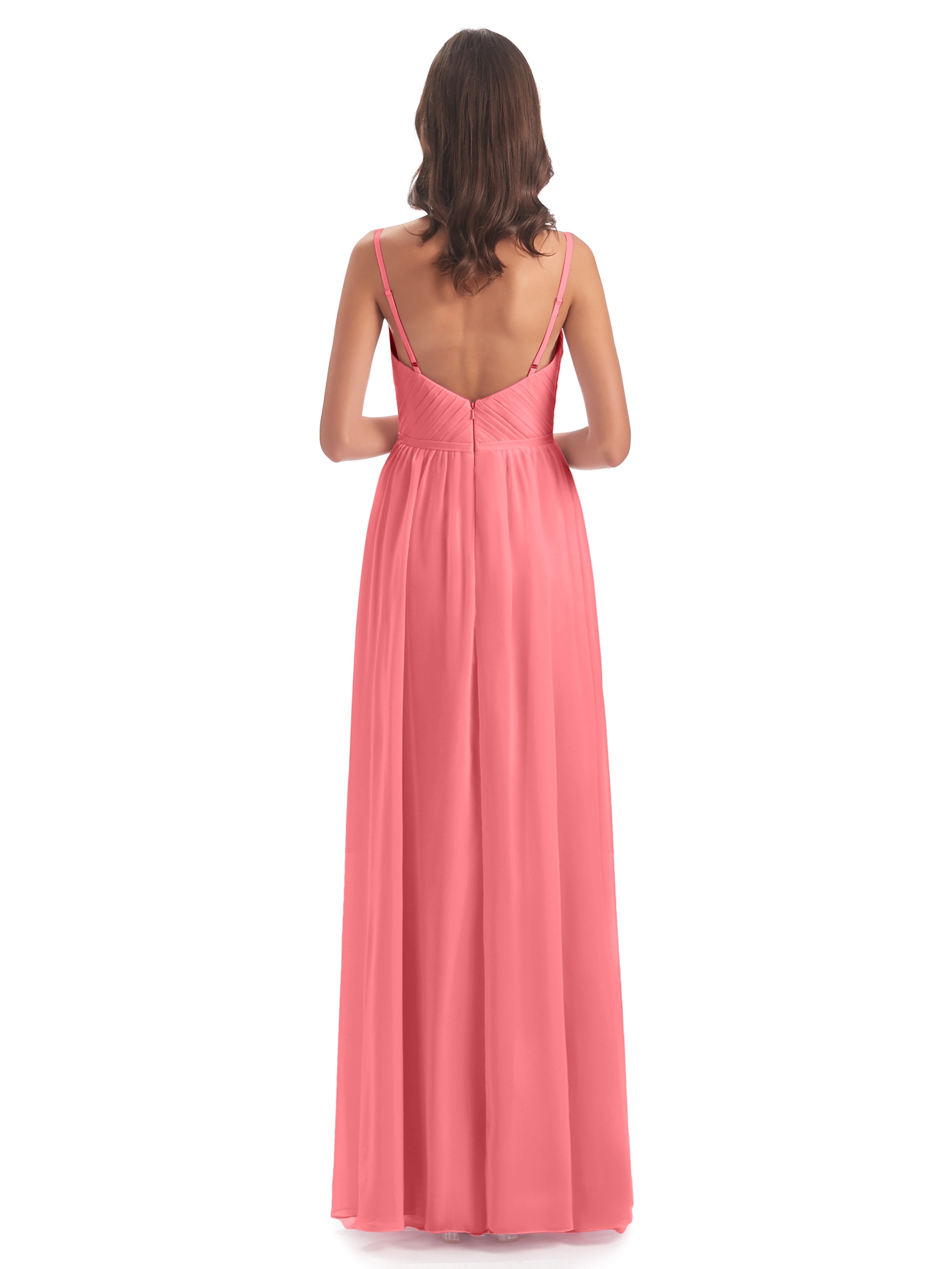 Robes De Demoiselle D'Honneur Pastèque Bretelles Spaghetti Fendue Devant Robes Demoiselle D'Honneur