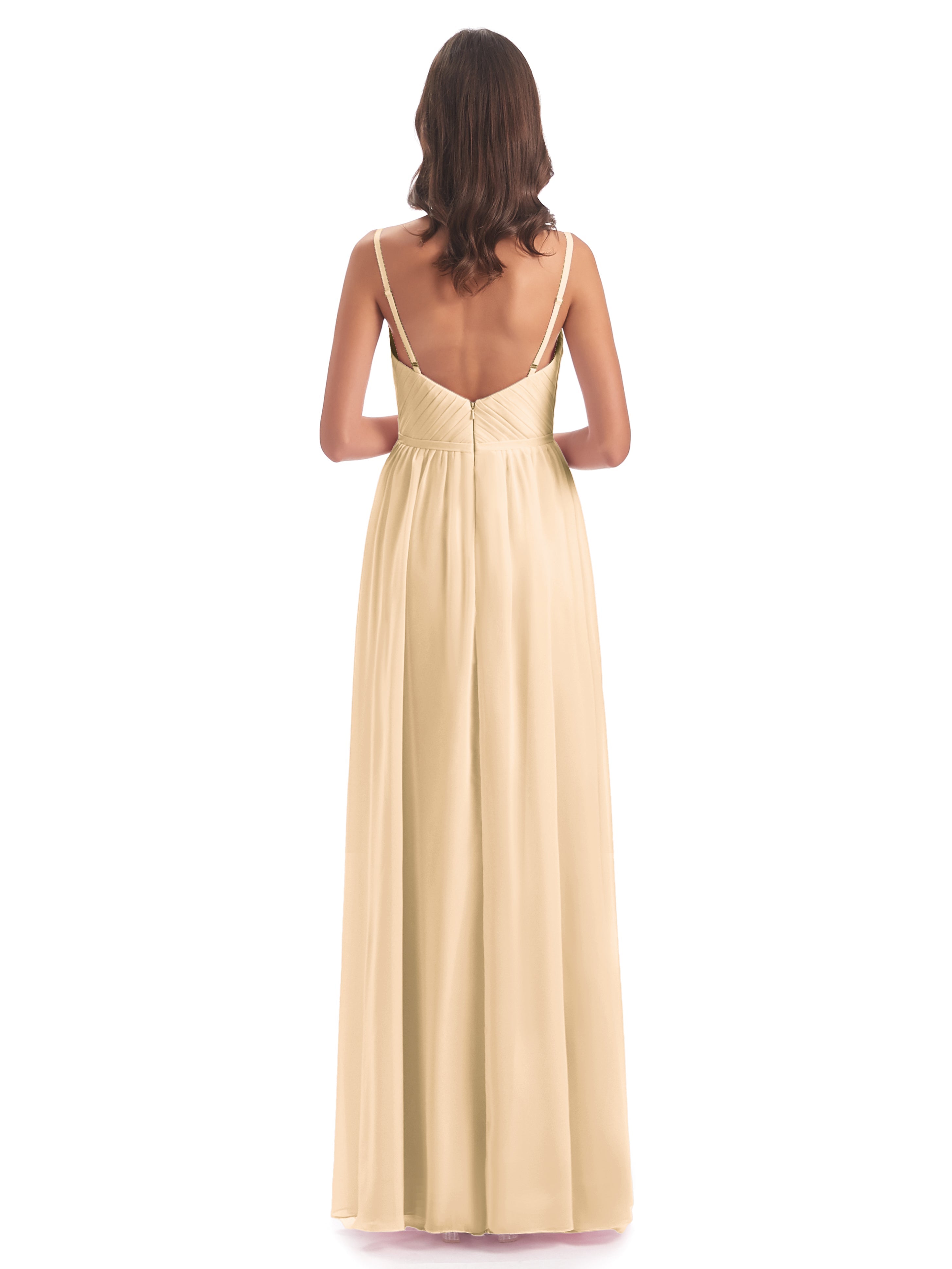 Robe Pêche Demoiselle D Honneur Bretelles Spaghetti Fendue Devant Robes Demoiselle D'Honneur