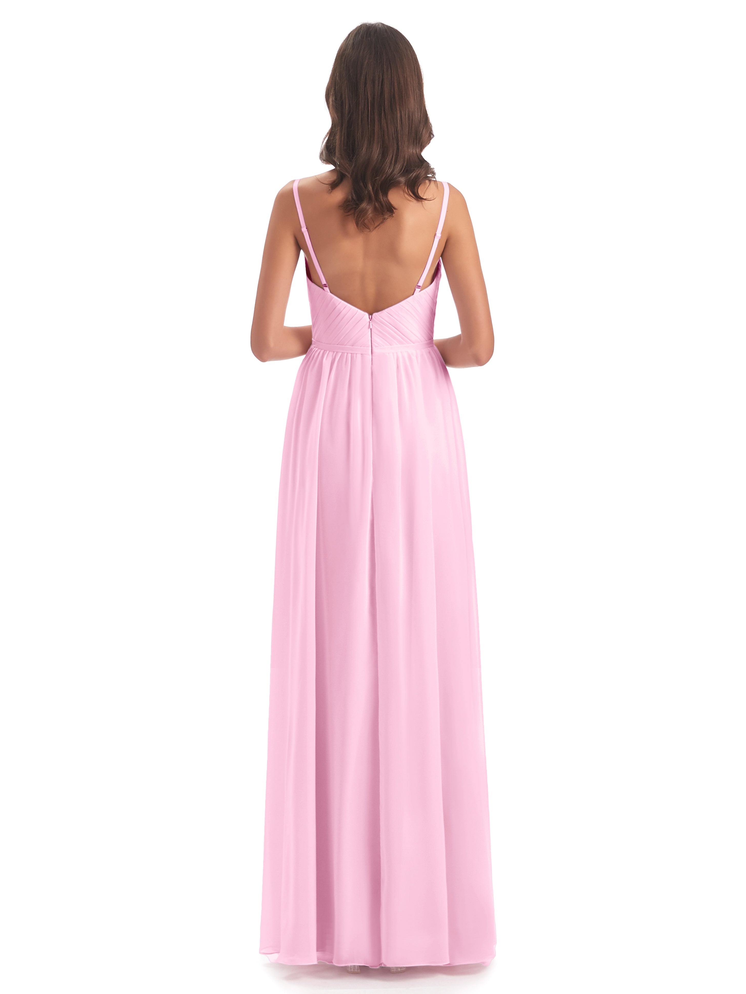 Robe Demoiselle D Honneur Rose Bonbon Bretelles Spaghetti Fendue Devant Robes Demoiselle D'Honneur