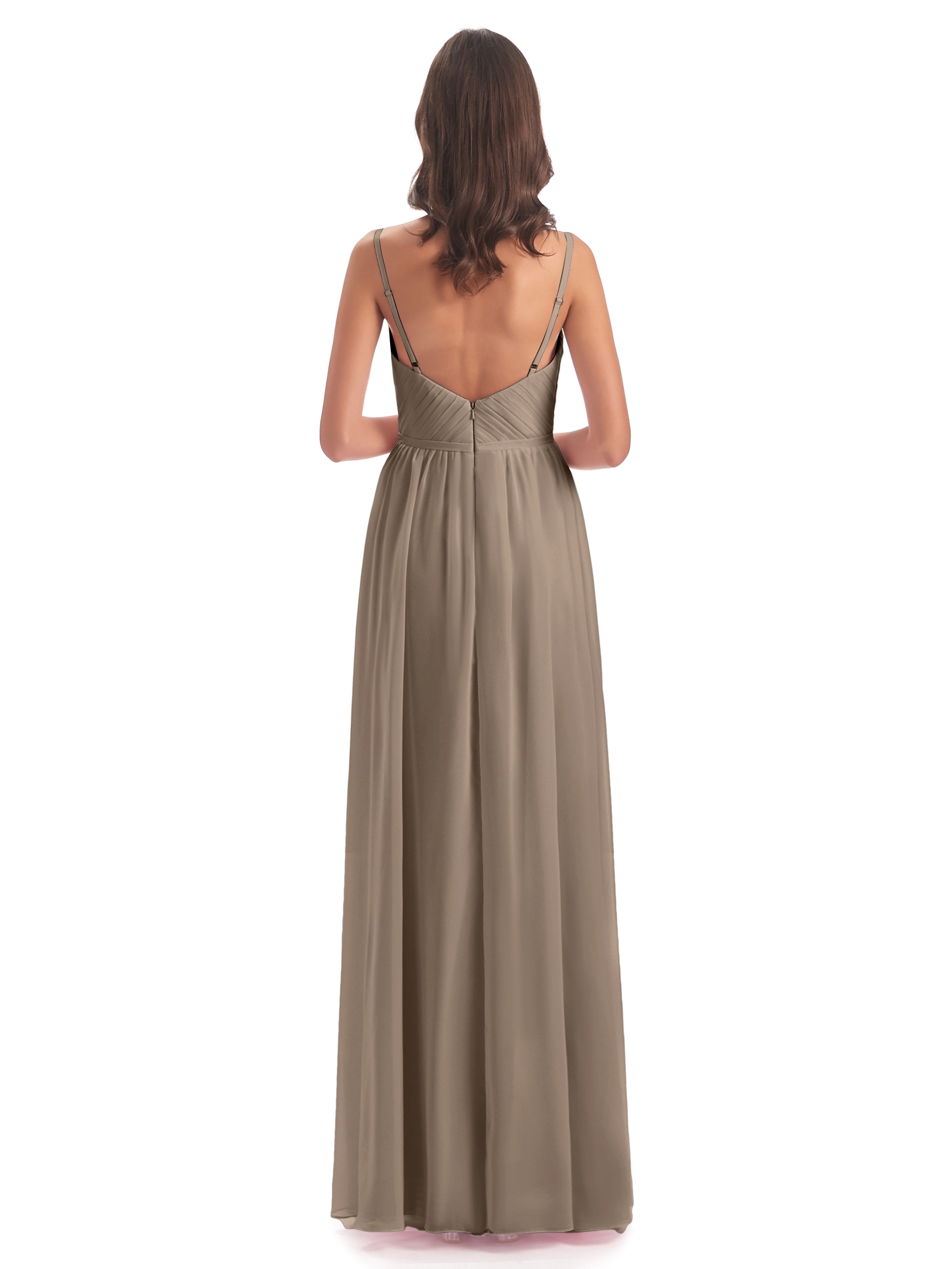 Couleur Taupe Robe Bretelles Spaghetti Fendue Devant Robes Demoiselle D'Honneur