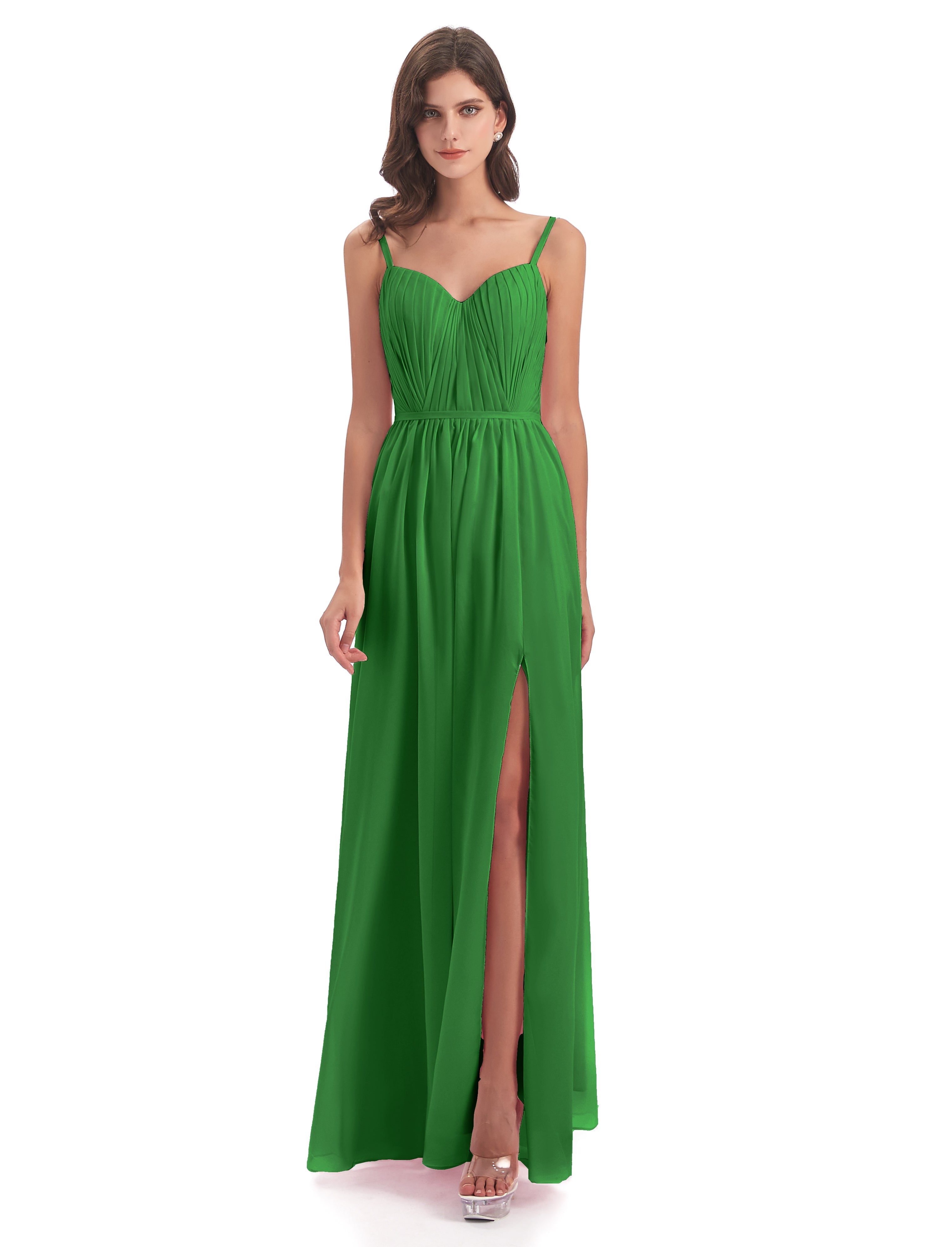 Demoiselle D Honneur Vert Bretelles Spaghetti Fendue Devant Robes Demoiselle D'Honneur