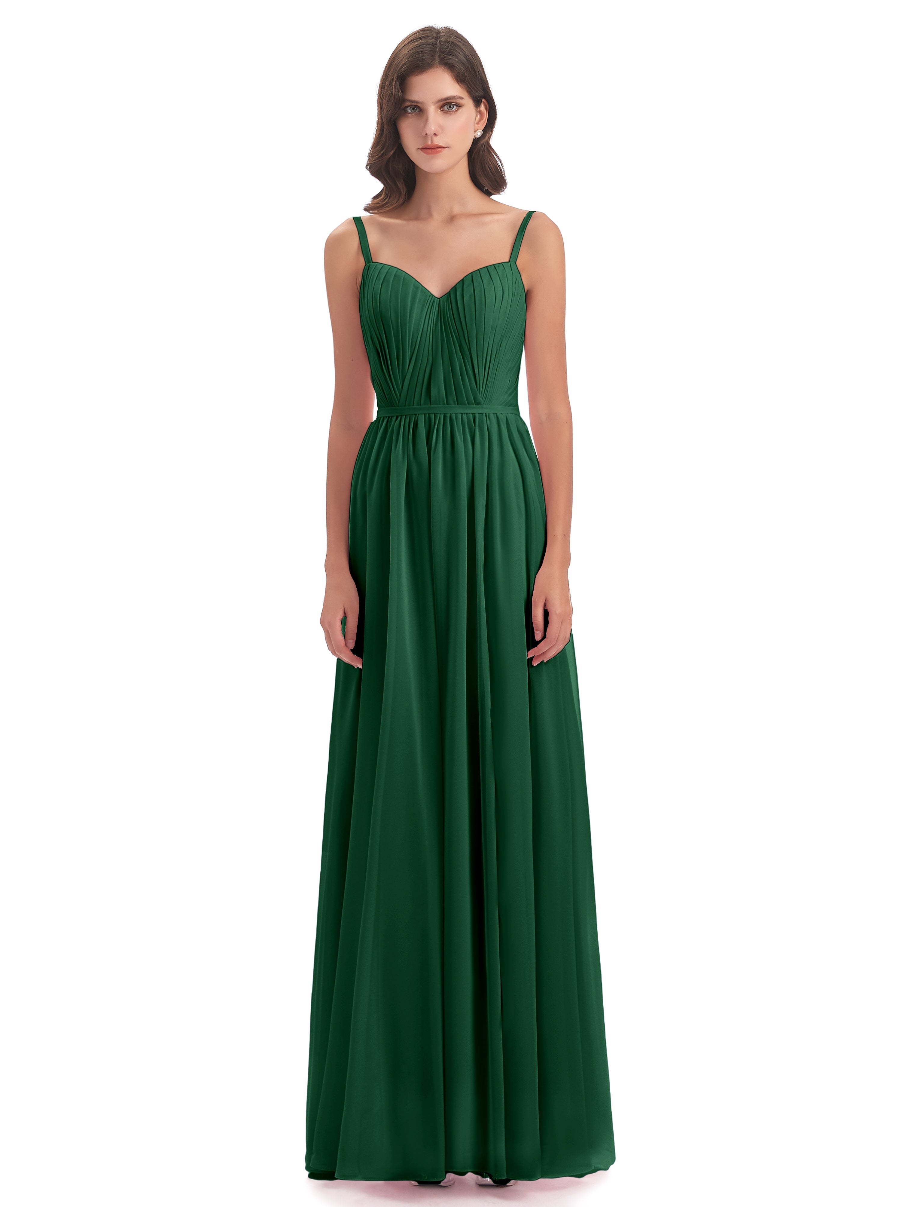Robes De Demoiselle D'Honneur Vert Foncé Bretelles Spaghetti Fendue Devant Robes Demoiselle D'Honneur