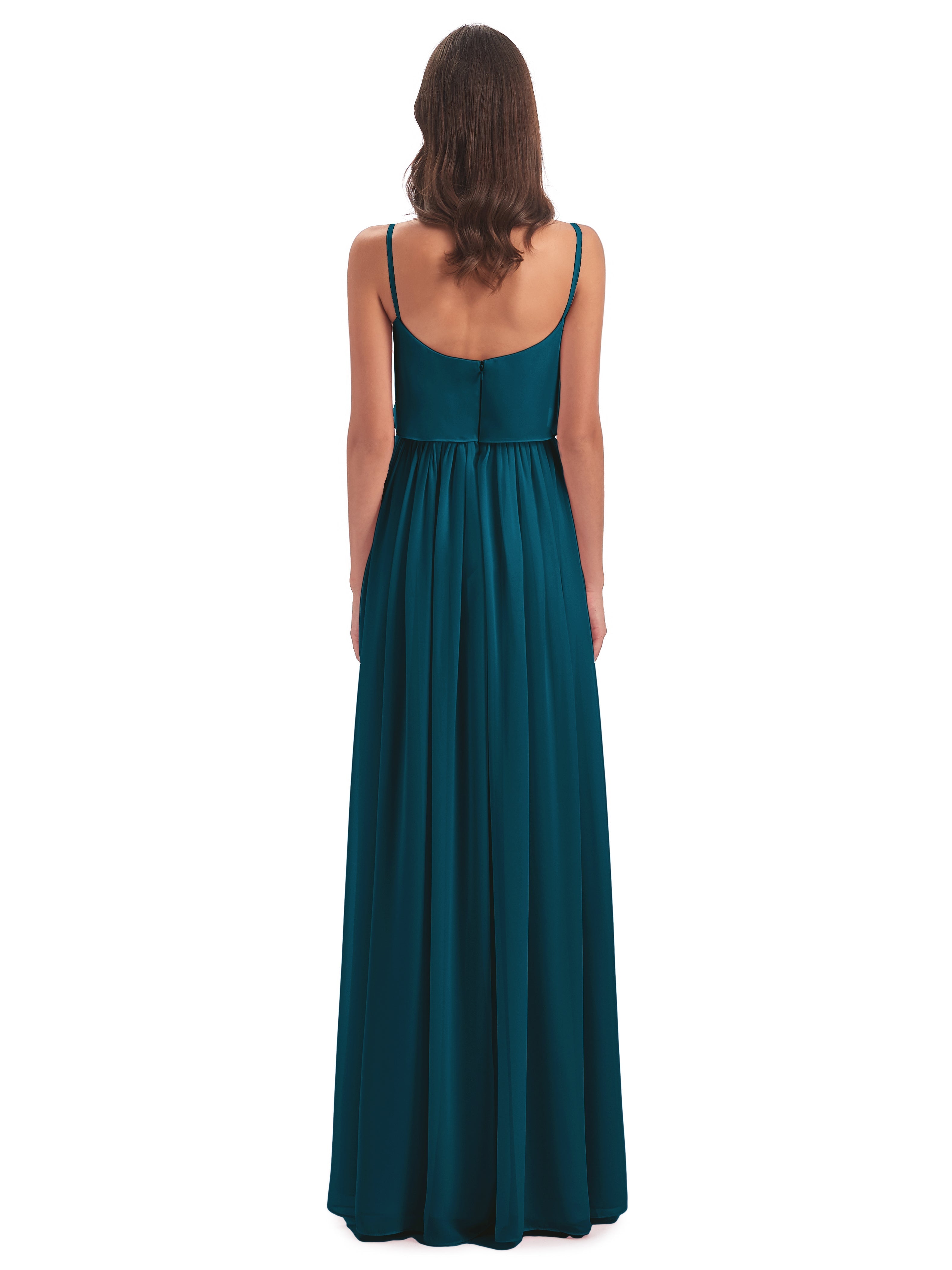 Robes De Demoiselle D'Honneur Bleu Encre Bretelles Spaghetti Mousseline Longue Robes Demoiselle D'Honneur