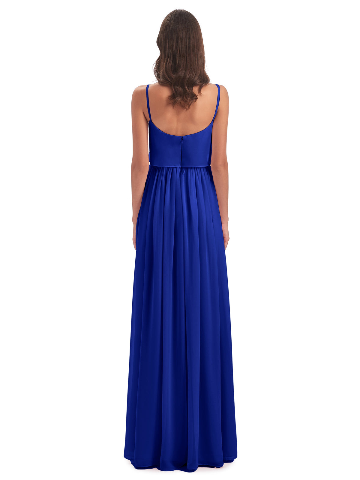 Demoiselle D Honneur Bleu Roi Bretelles Spaghetti Mousseline Longue Robes Demoiselle D'Honneur