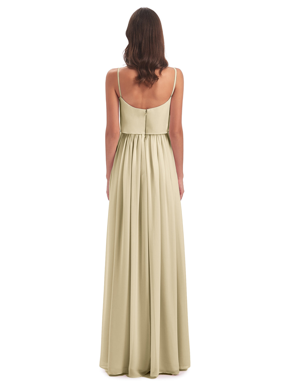 Robe Champagne Demoiselle D Honneur Bretelles Spaghetti Mousseline Longue Robes Demoiselle D'Honneur