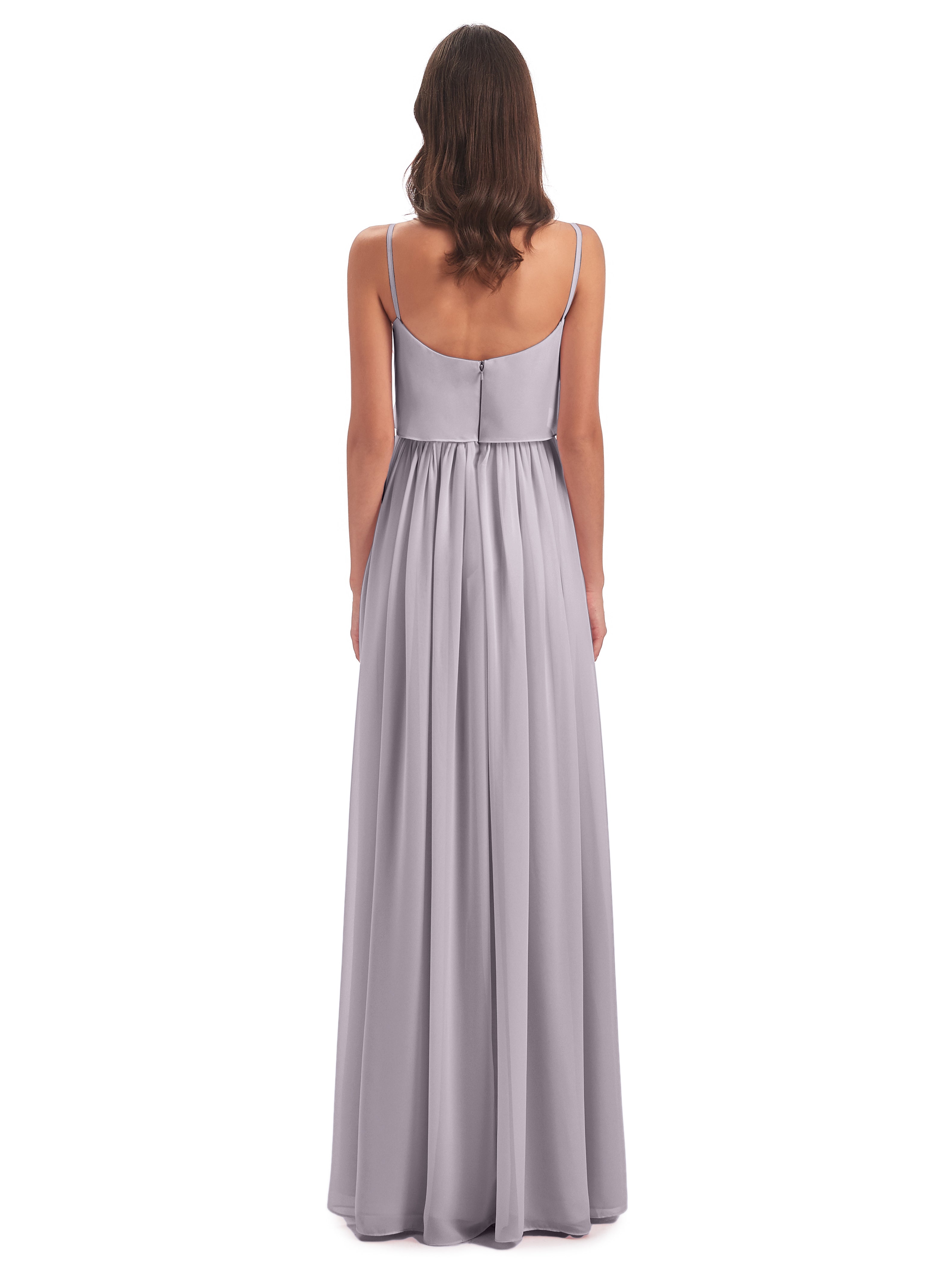 Robes De Demoiselle D'Honneur Couleur Crépuscule Bretelles Spaghetti Mousseline Longue Robes Demoiselle D'Honneur