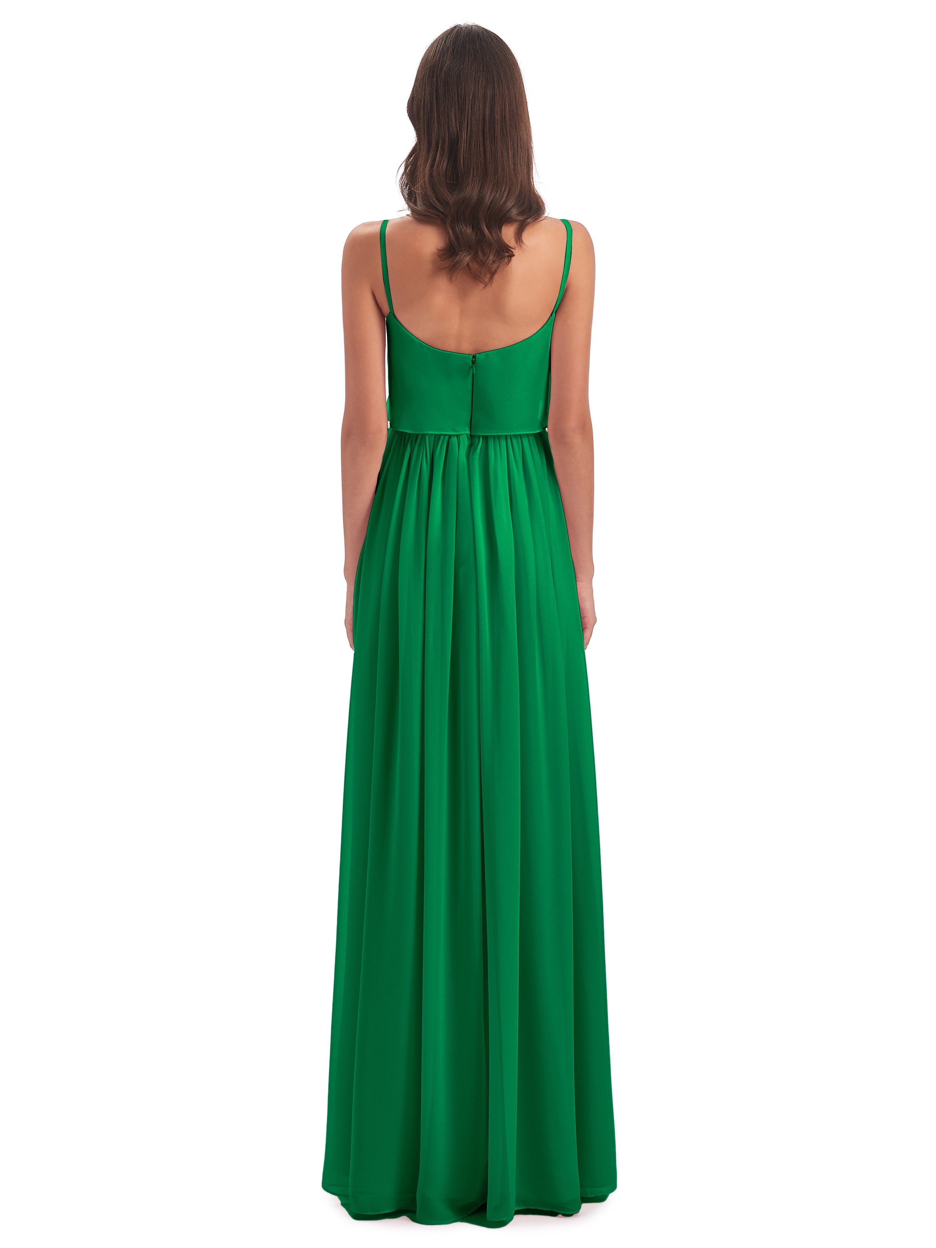 Bridal Robe Demoiselle D Honneur Vert Emeraude Bretelles Spaghetti Mousseline Longue Robes Demoiselle D'Honneur