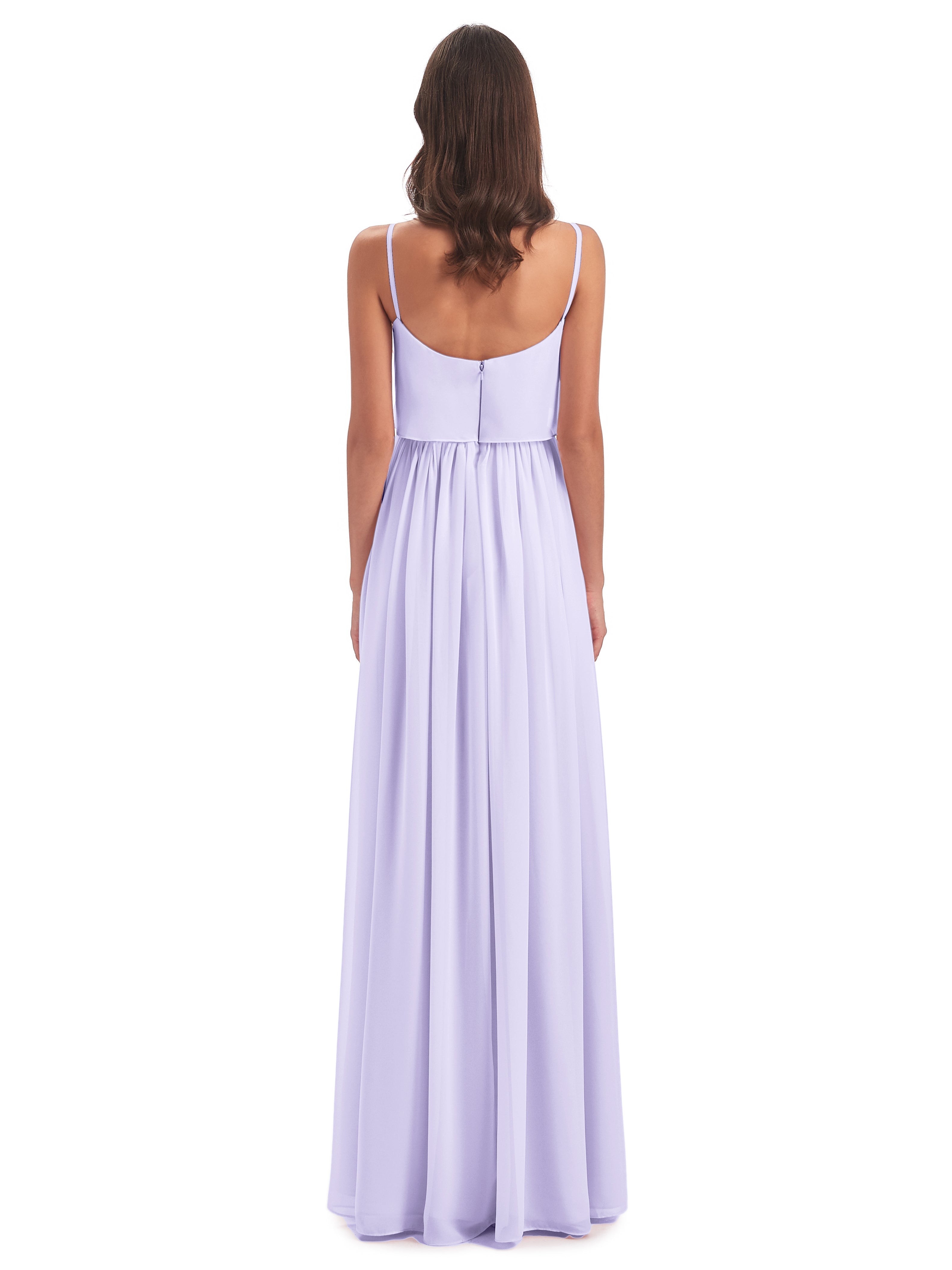 Robe Demoiselle D Honneur Couleur Lilas Bretelles Spaghetti Mousseline Longue Robes Demoiselle D'Honneur