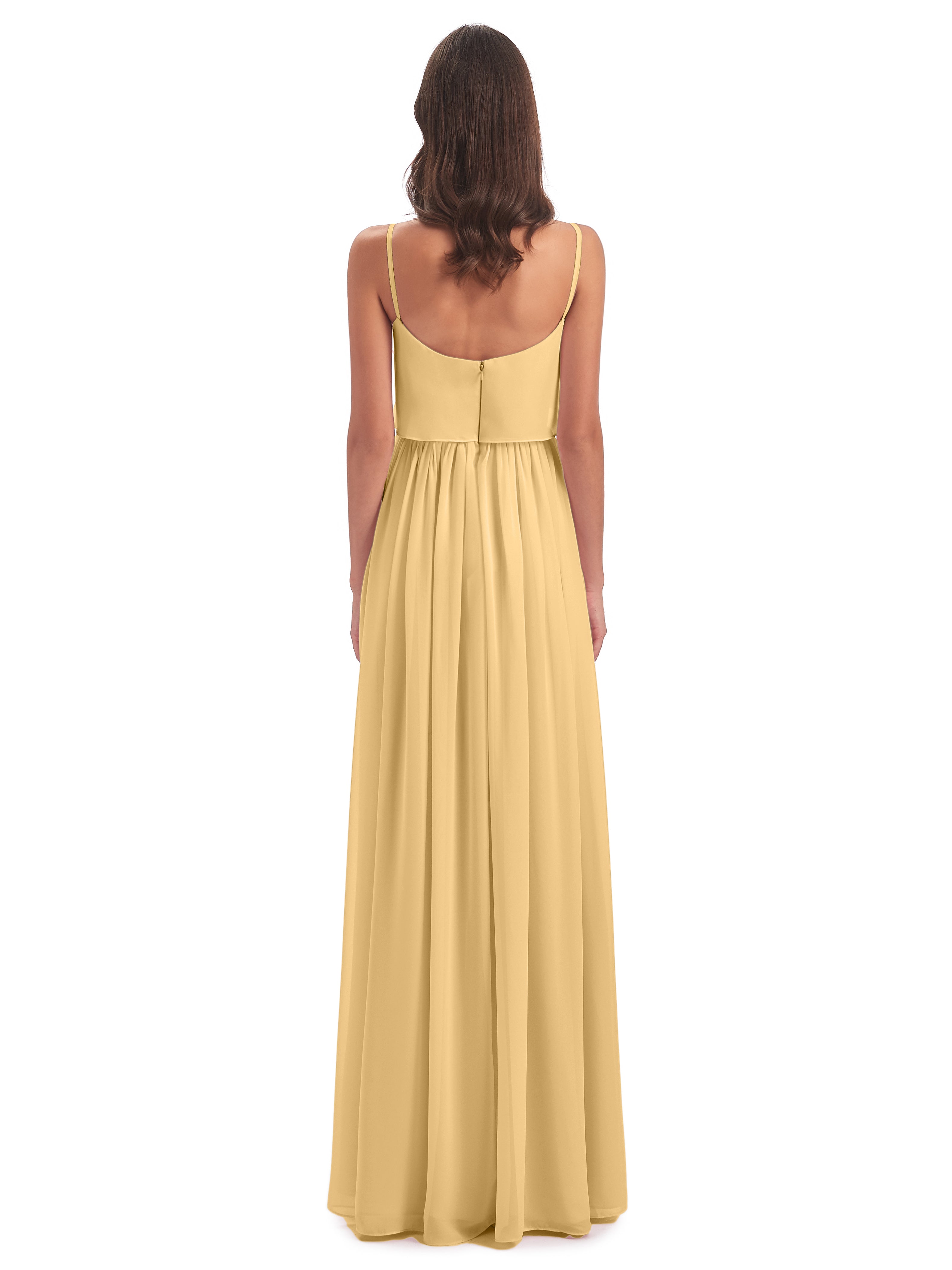 Robe Demoiselle D Honneur Couleur Or Bretelles Spaghetti Mousseline Longue Robes Demoiselle D'Honneur