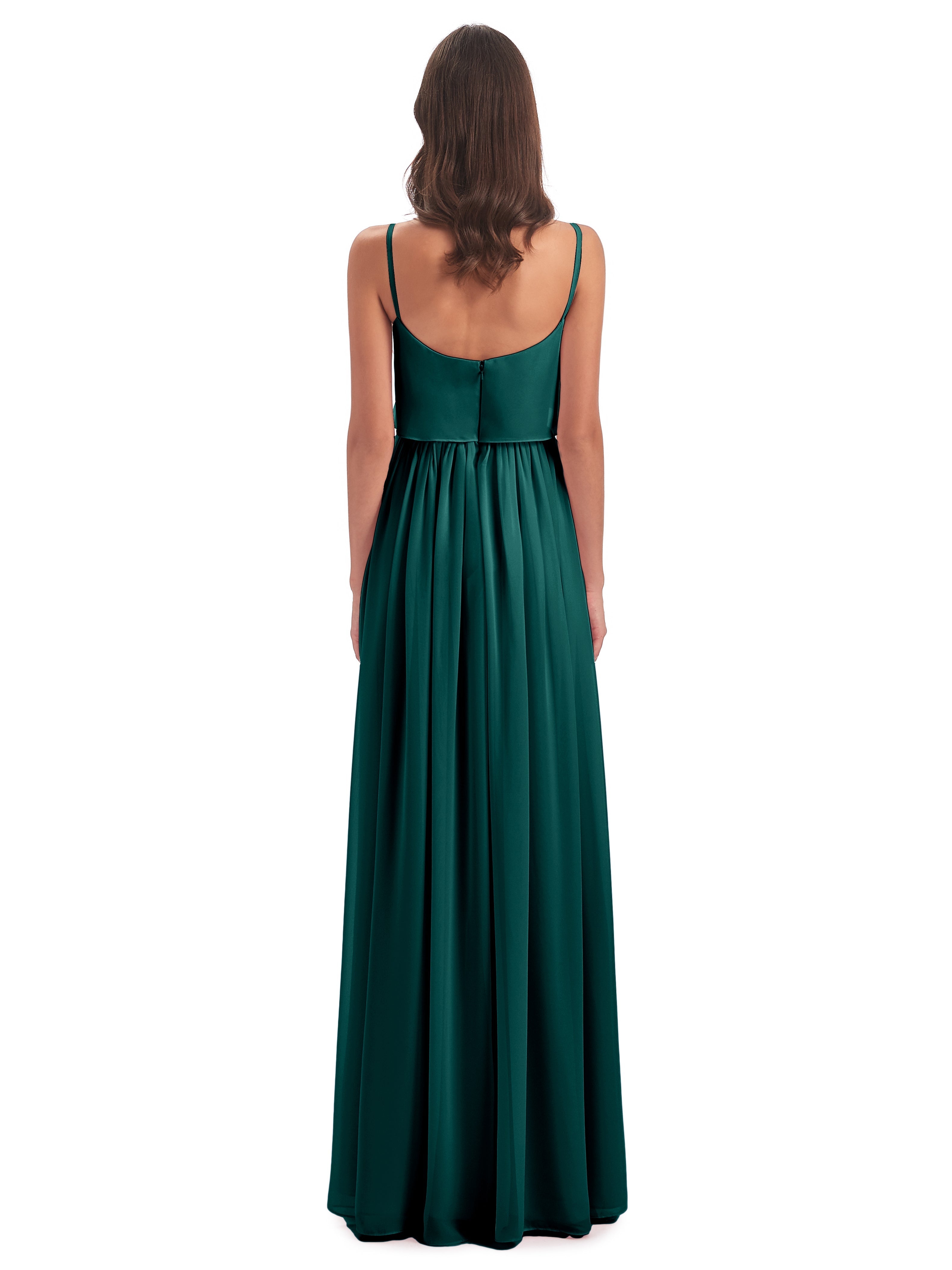 Robes De Demoiselle D'Honneur Paon Bretelles Spaghetti Mousseline Longue Robes Demoiselle D'Honneur