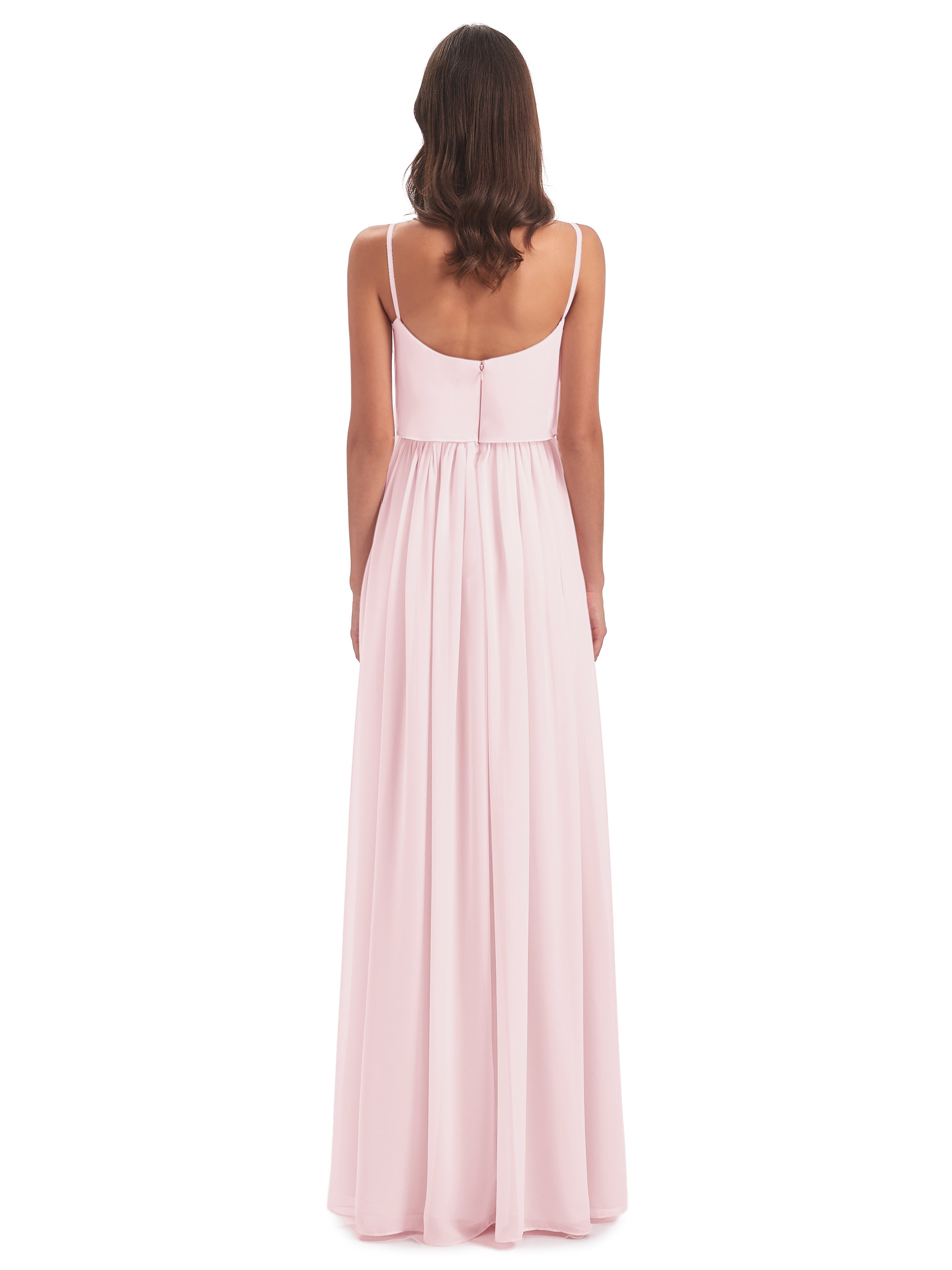 Robes De Demoiselle D'Honneur Rose Pale Bretelles Spaghetti Mousseline Longue Robes Demoiselle D'Honneur