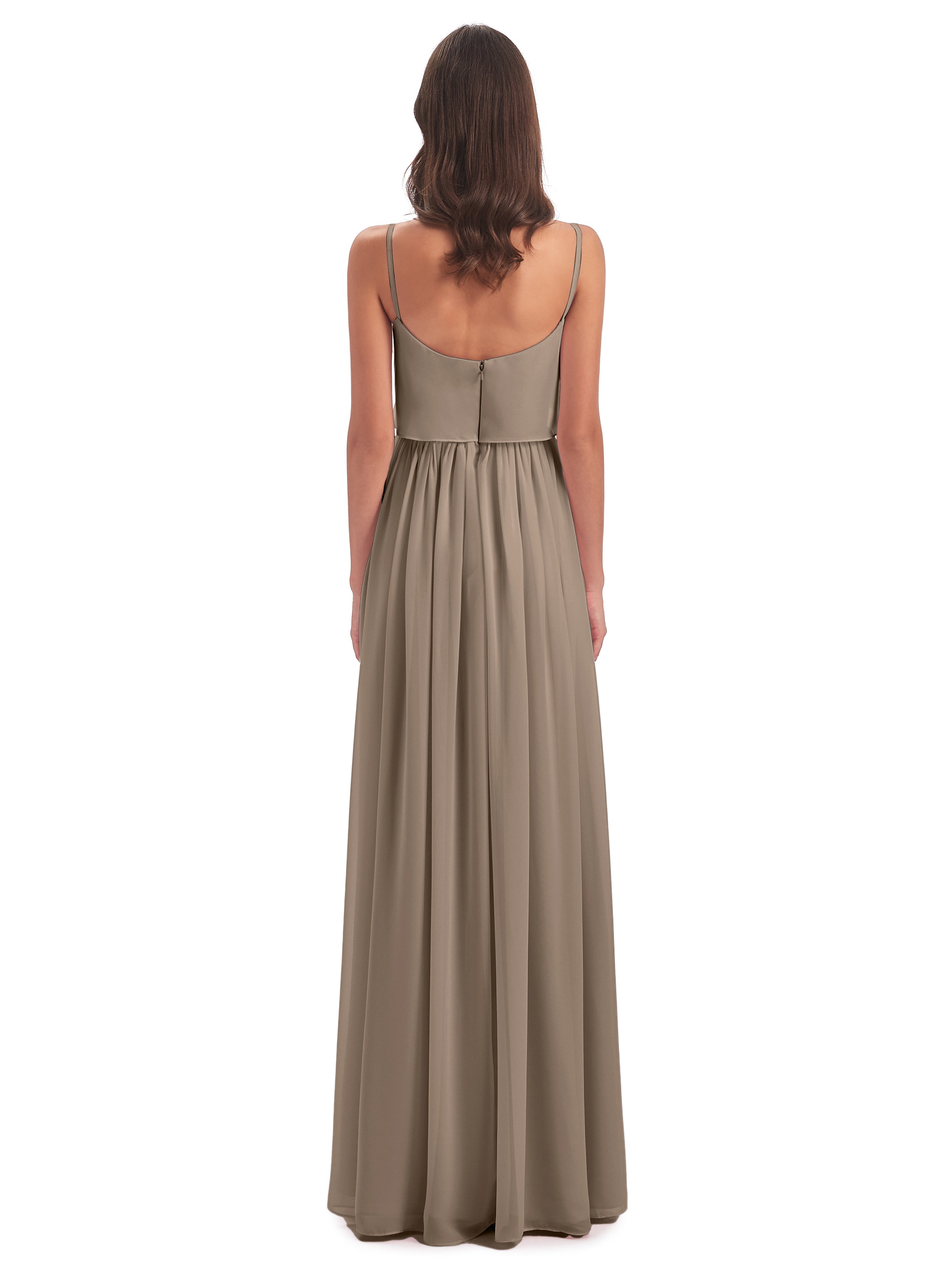 Robe Demoiselle D Honneur Taupe Bretelles Spaghetti Mousseline Longue Robes Demoiselle D'Honneur