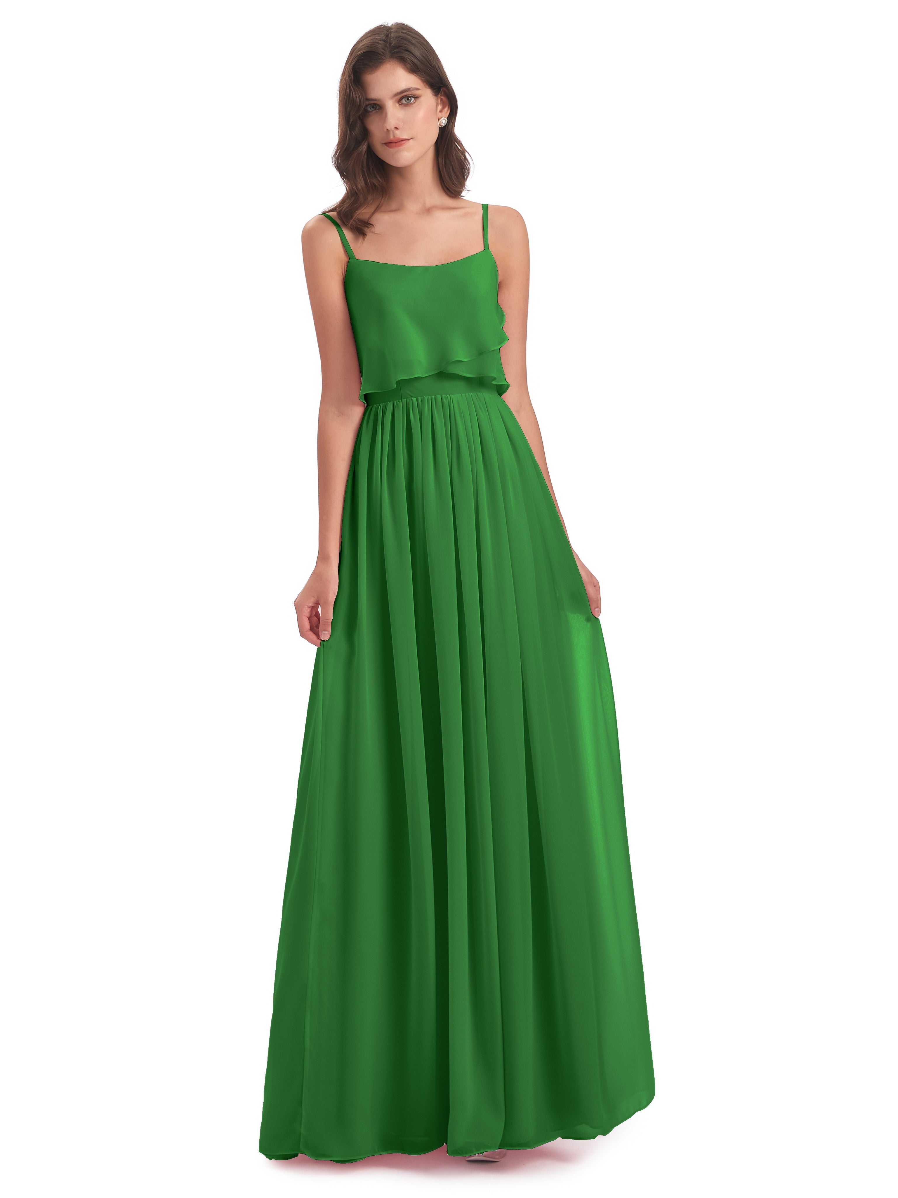 Robe Longue Verte Demoiselle D Honneur Bretelles Spaghetti Mousseline Longue Robes Demoiselle D'Honneur