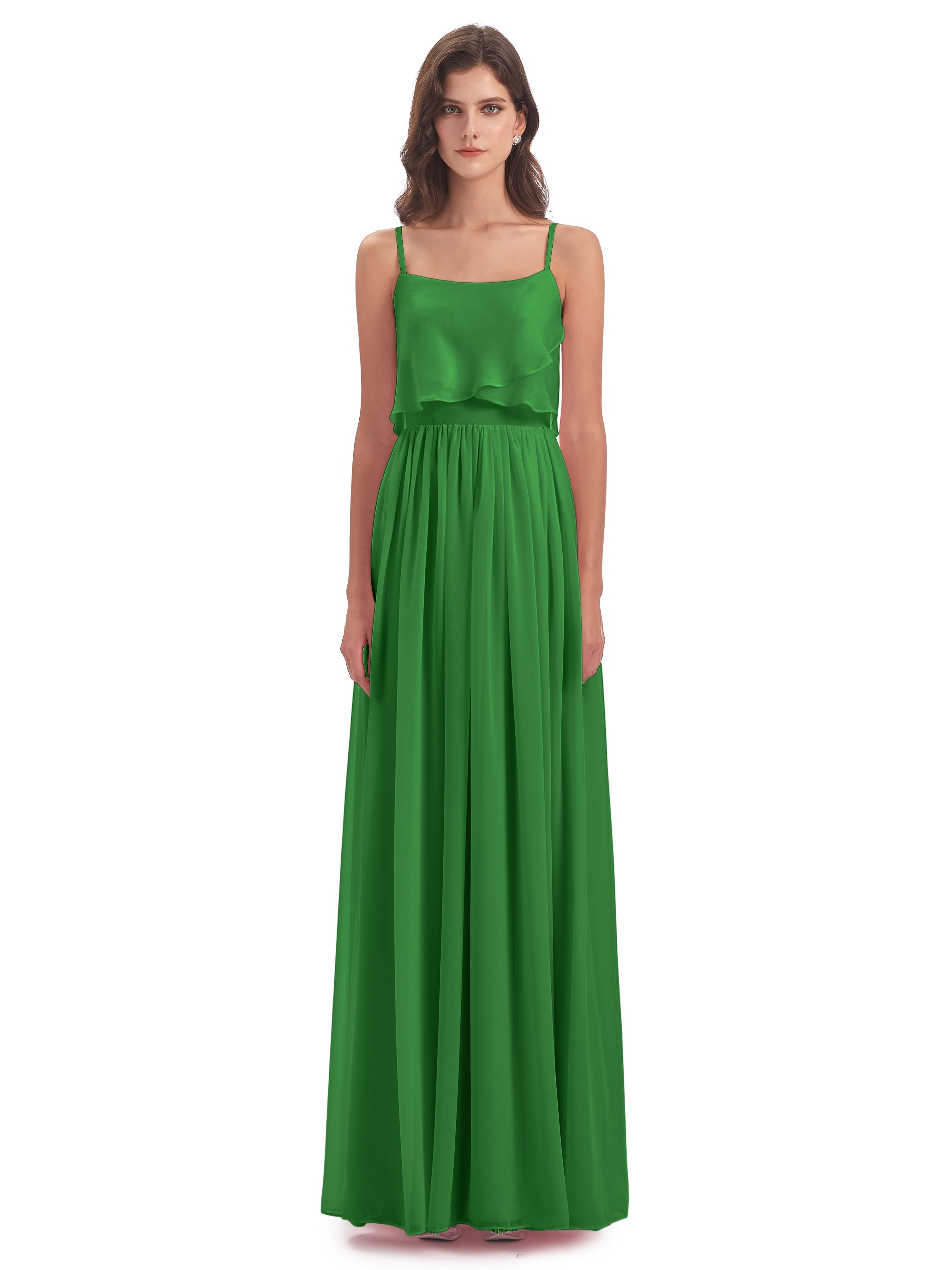 Robe Longue Verte Demoiselle D Honneur Bretelles Spaghetti Mousseline Longue Robes Demoiselle D'Honneur