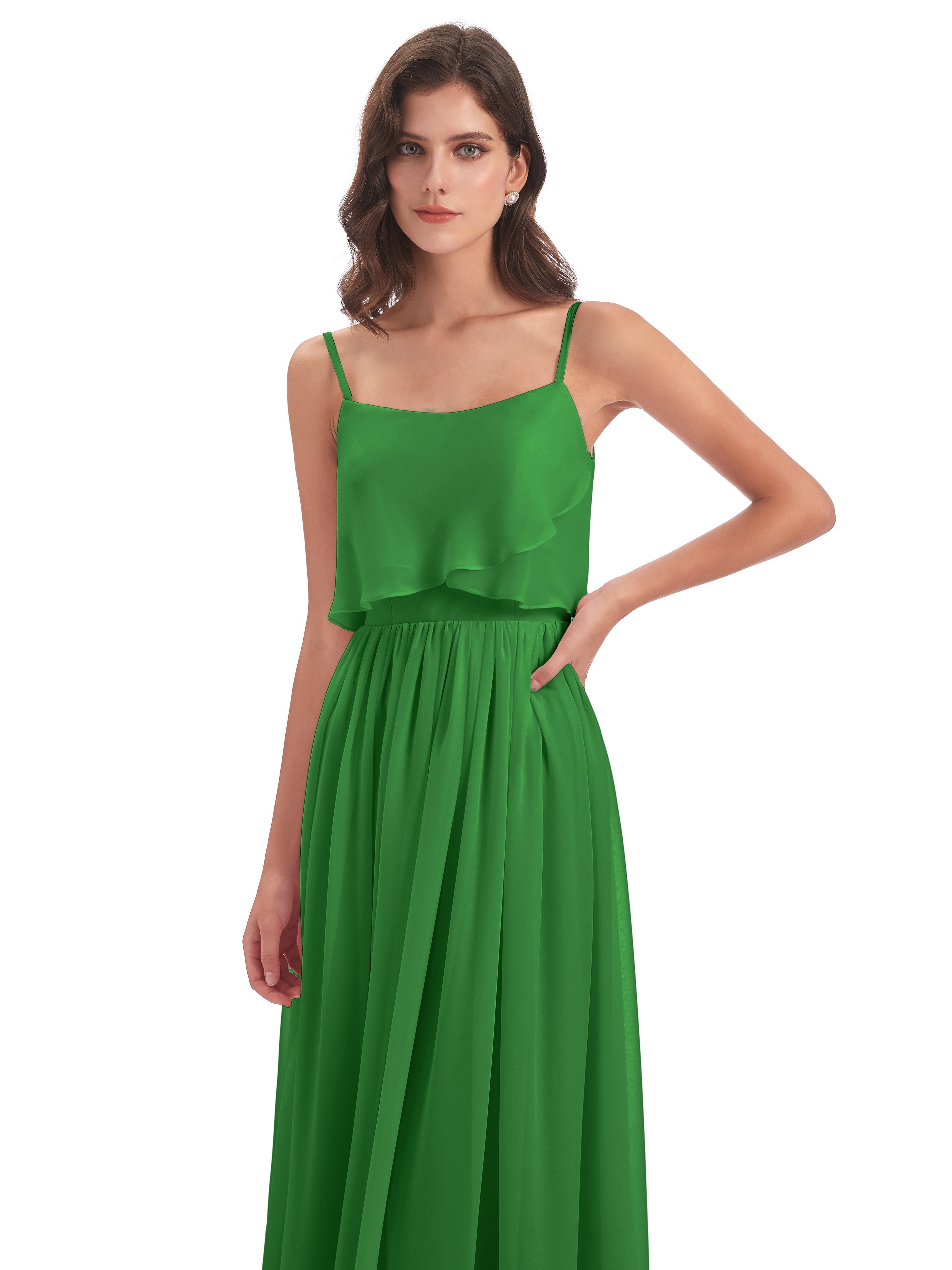 Robe Longue Verte Demoiselle D Honneur Bretelles Spaghetti Mousseline Longue Robes Demoiselle D'Honneur