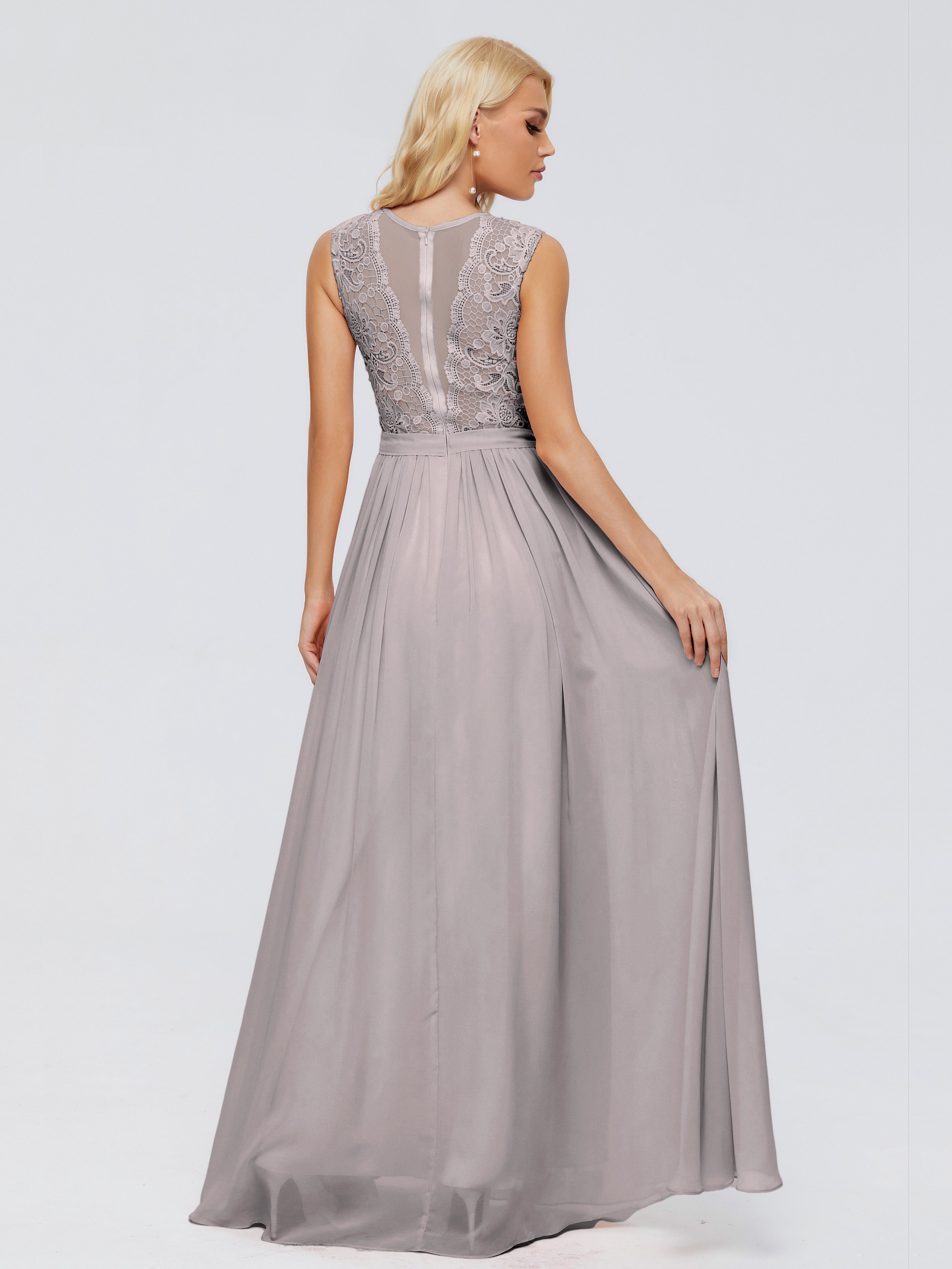 Robe Demoiselle D Honneur Argentée Trapèze Bateau Mousseline Robes Demoiselle D'Honneur