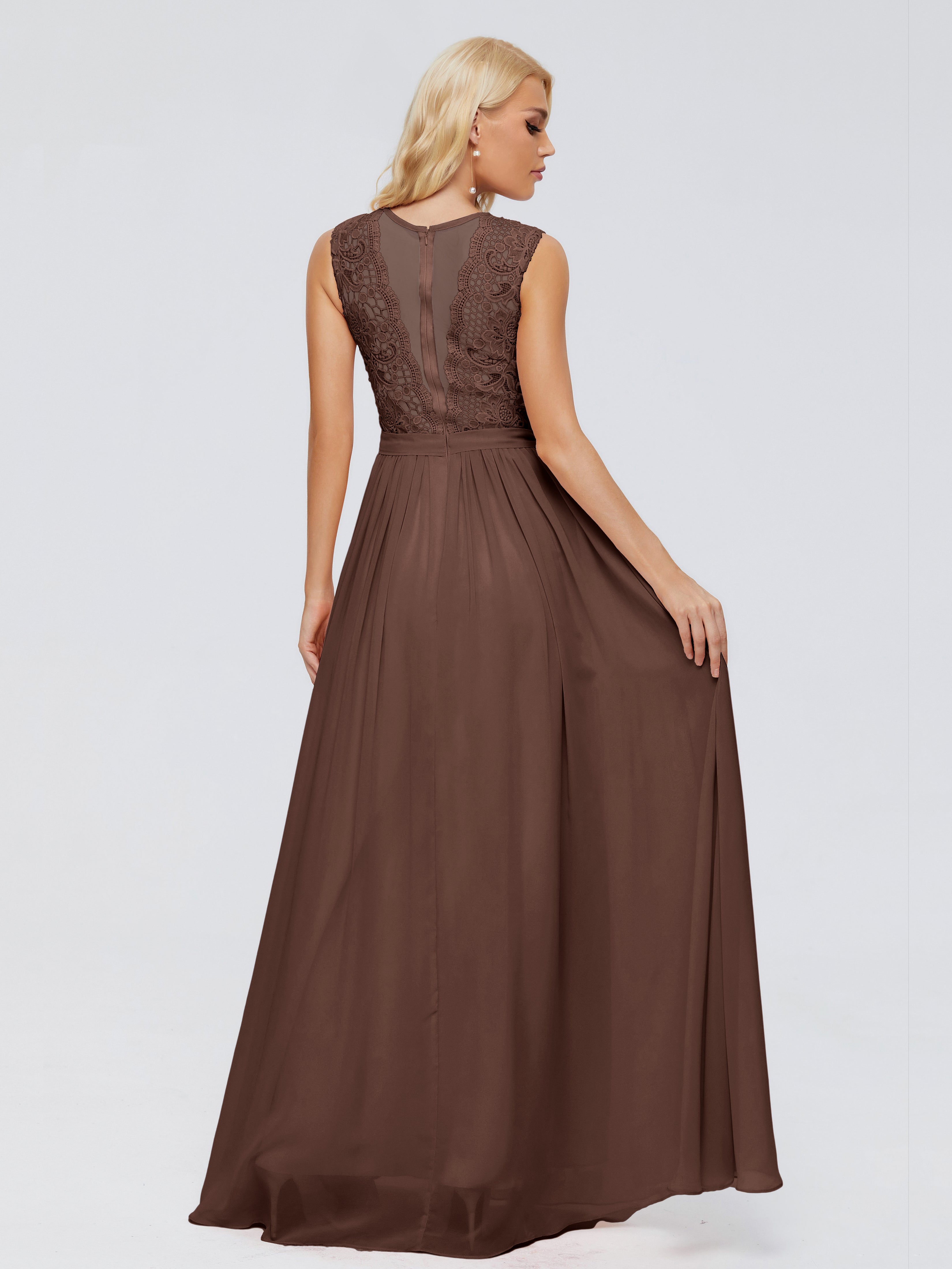 Robe Marron Chocolat Demoiselle D Honneur Trapèze Bateau Mousseline Robes Demoiselle D'Honneur