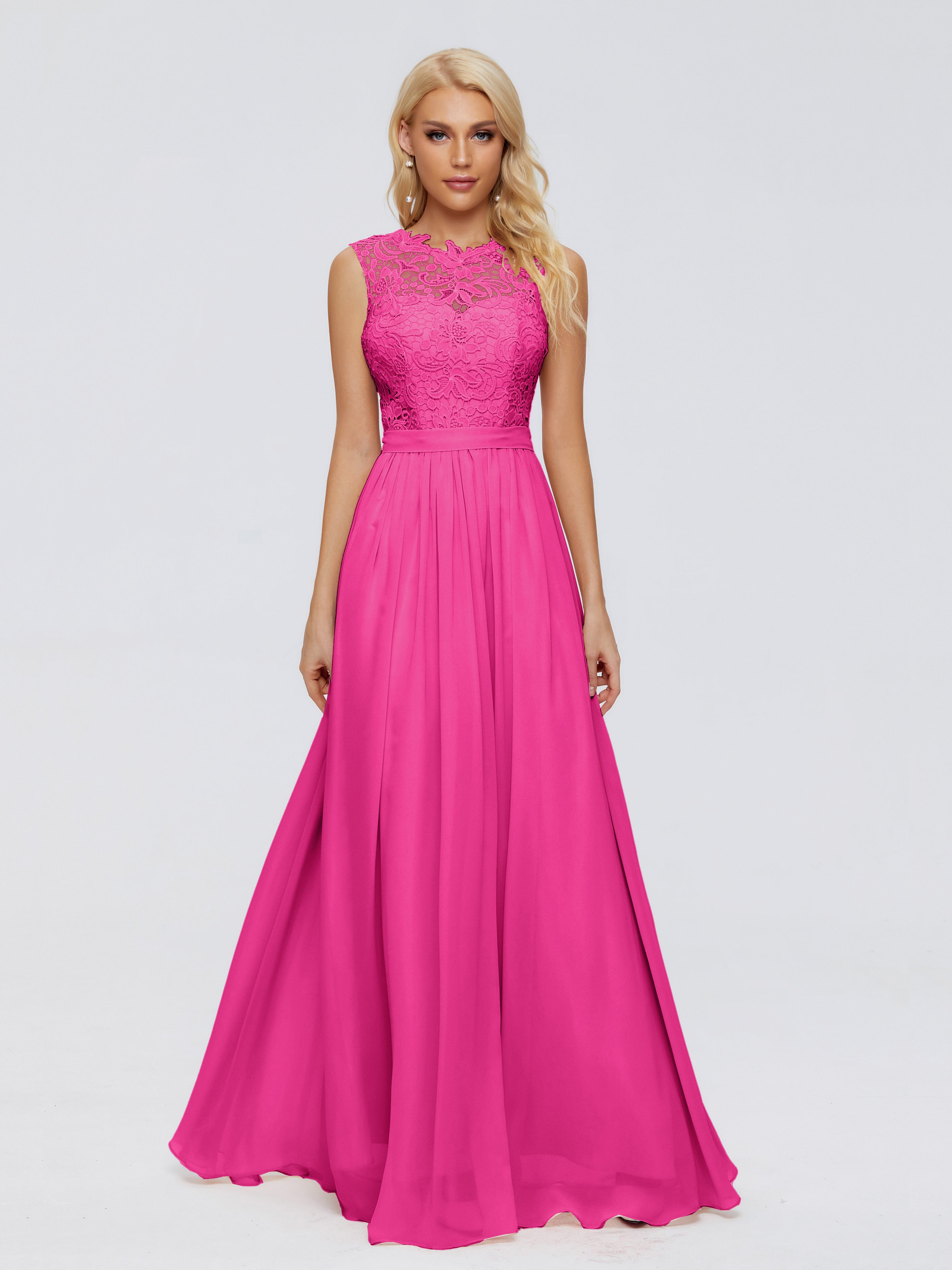 Robe Rose Fuchsia Demoiselle D Honneur Trapèze Bateau Mousseline Robes Demoiselle D'Honneur