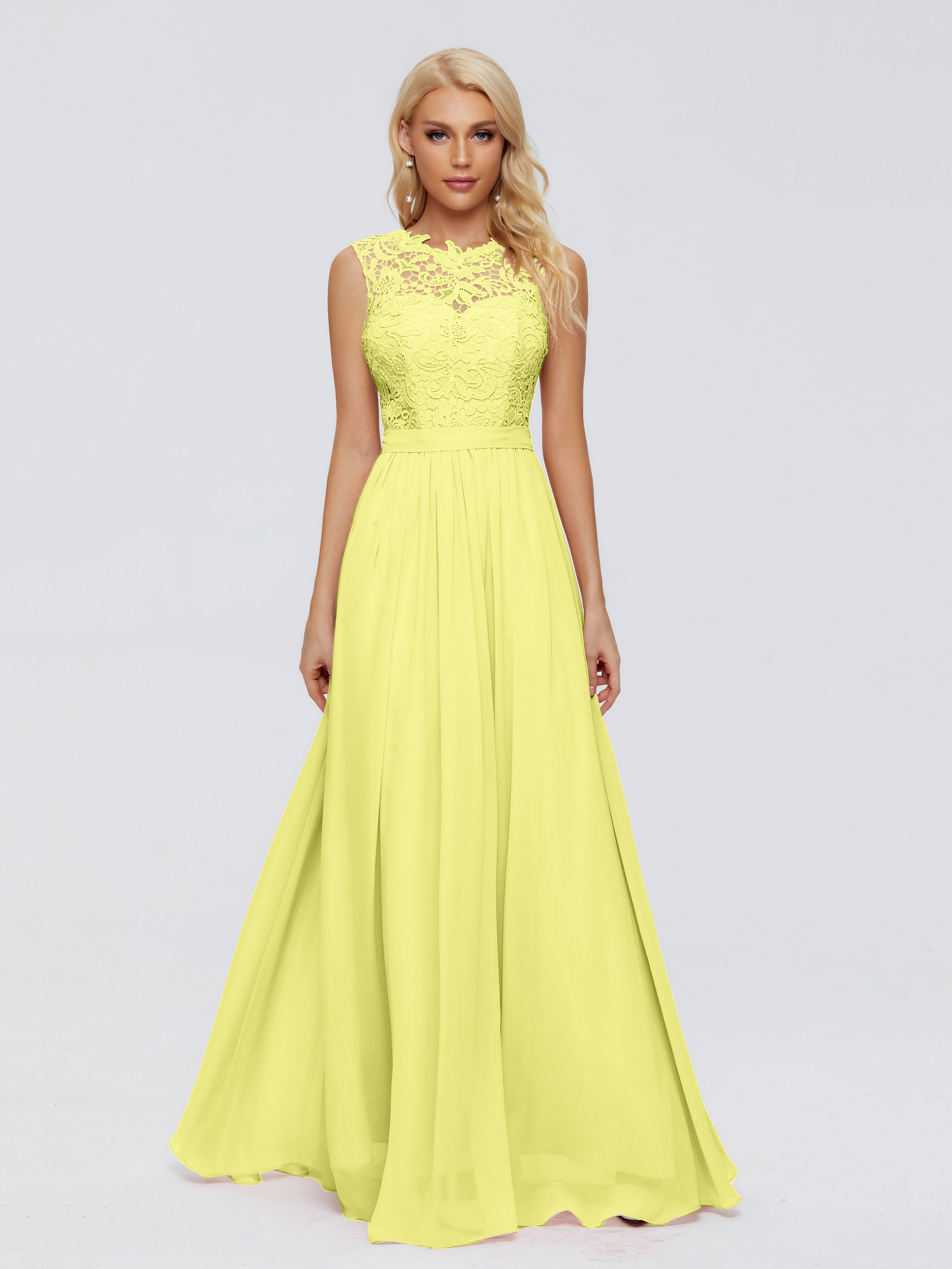 Robes De Demoiselle D'Honneur Jonquille Trapèze Bateau Mousseline Robes Demoiselle D'Honneur