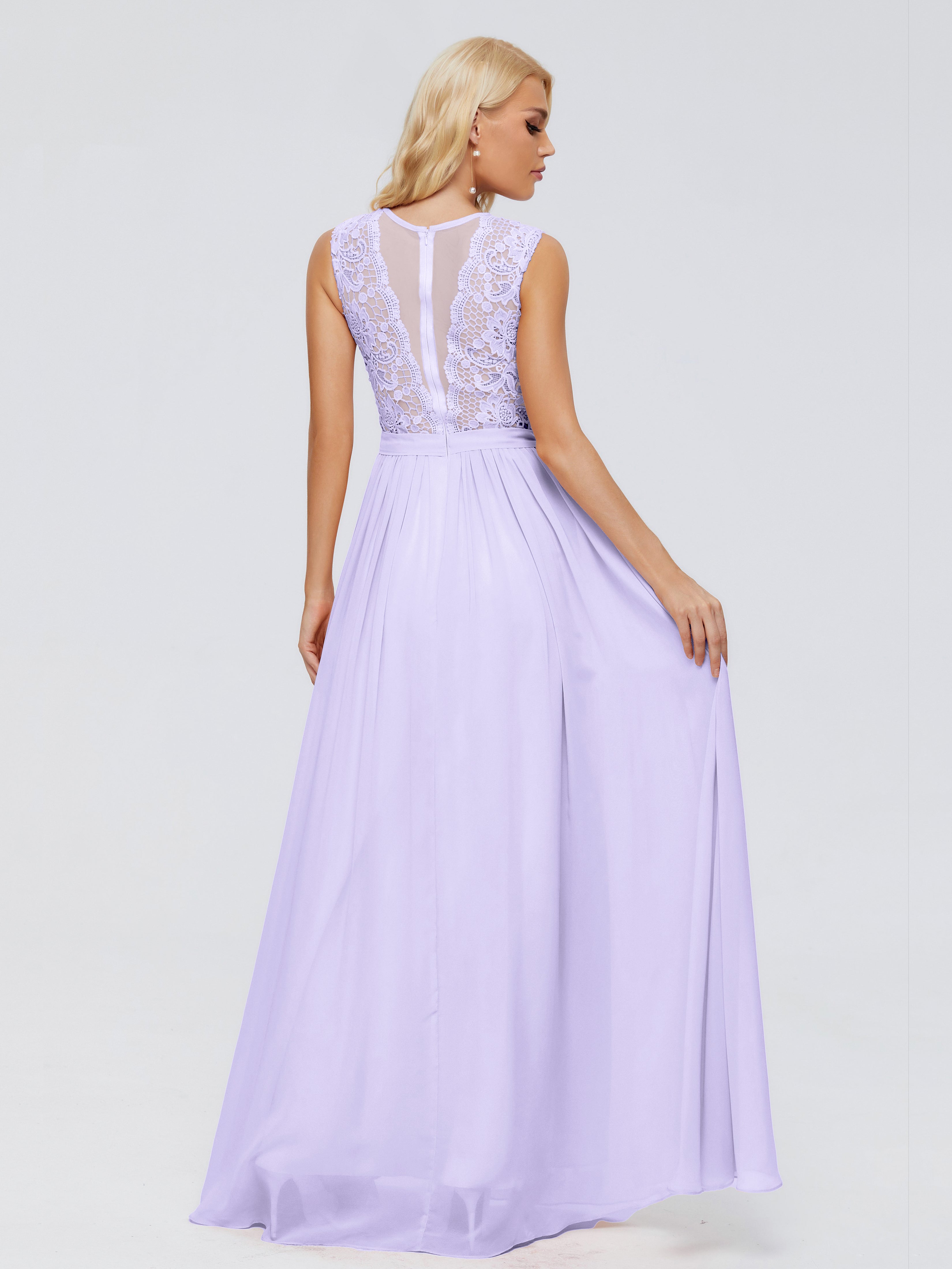 Demoiselle D Honneur Lilas Trapèze Bateau Mousseline Robes Demoiselle D'Honneur