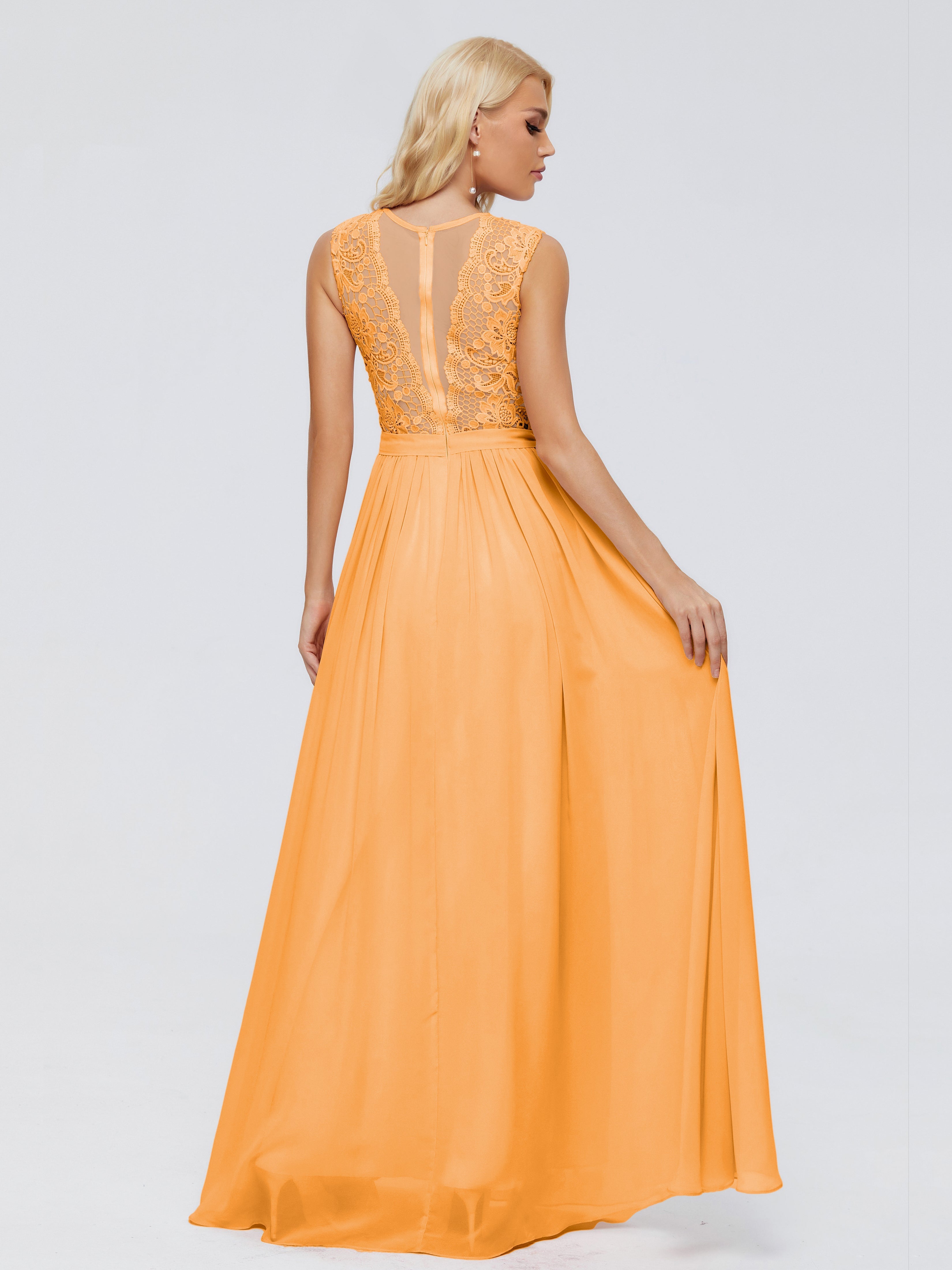 Robes De Demoiselle D'Honneur Mandarine Trapèze Bateau Mousseline Robes Demoiselle D'Honneur