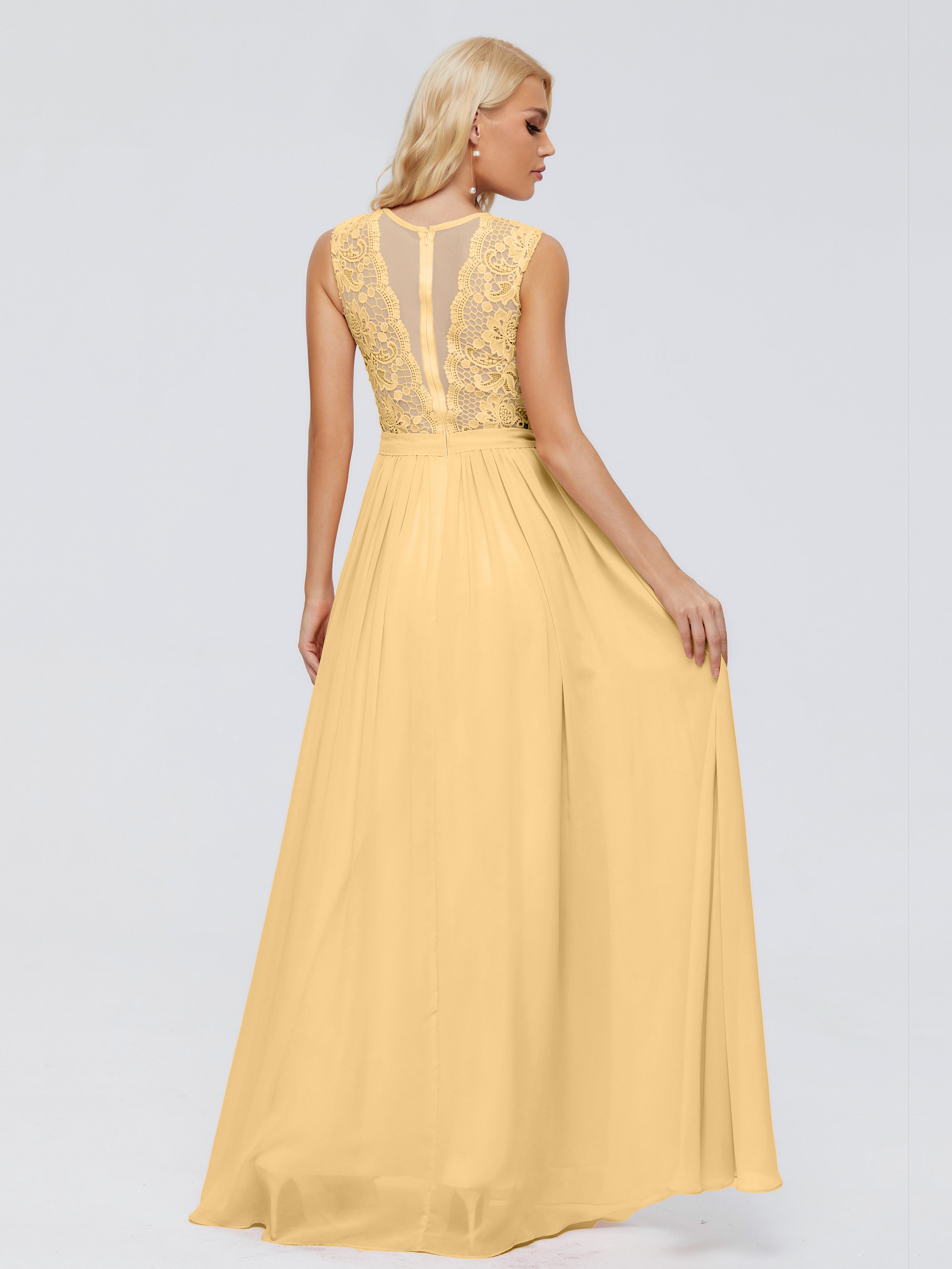 Robe De Demoiselle D Honneur Or Trapèze Bateau Mousseline Robes Demoiselle D'Honneur