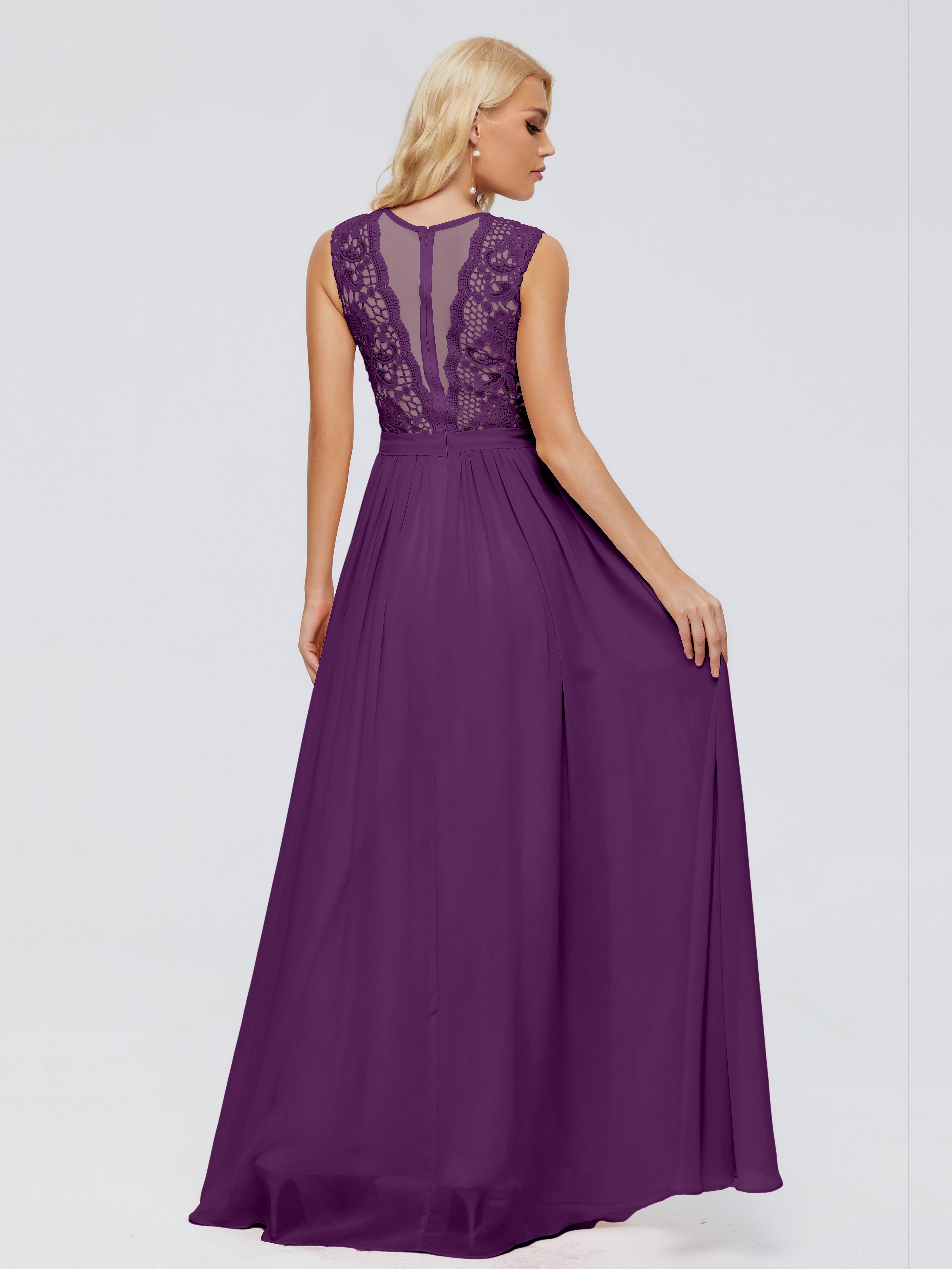 Robes De Demoiselle D'Honneur En Raisin Trapèze Bateau Mousseline Robes Demoiselle D'Honneur