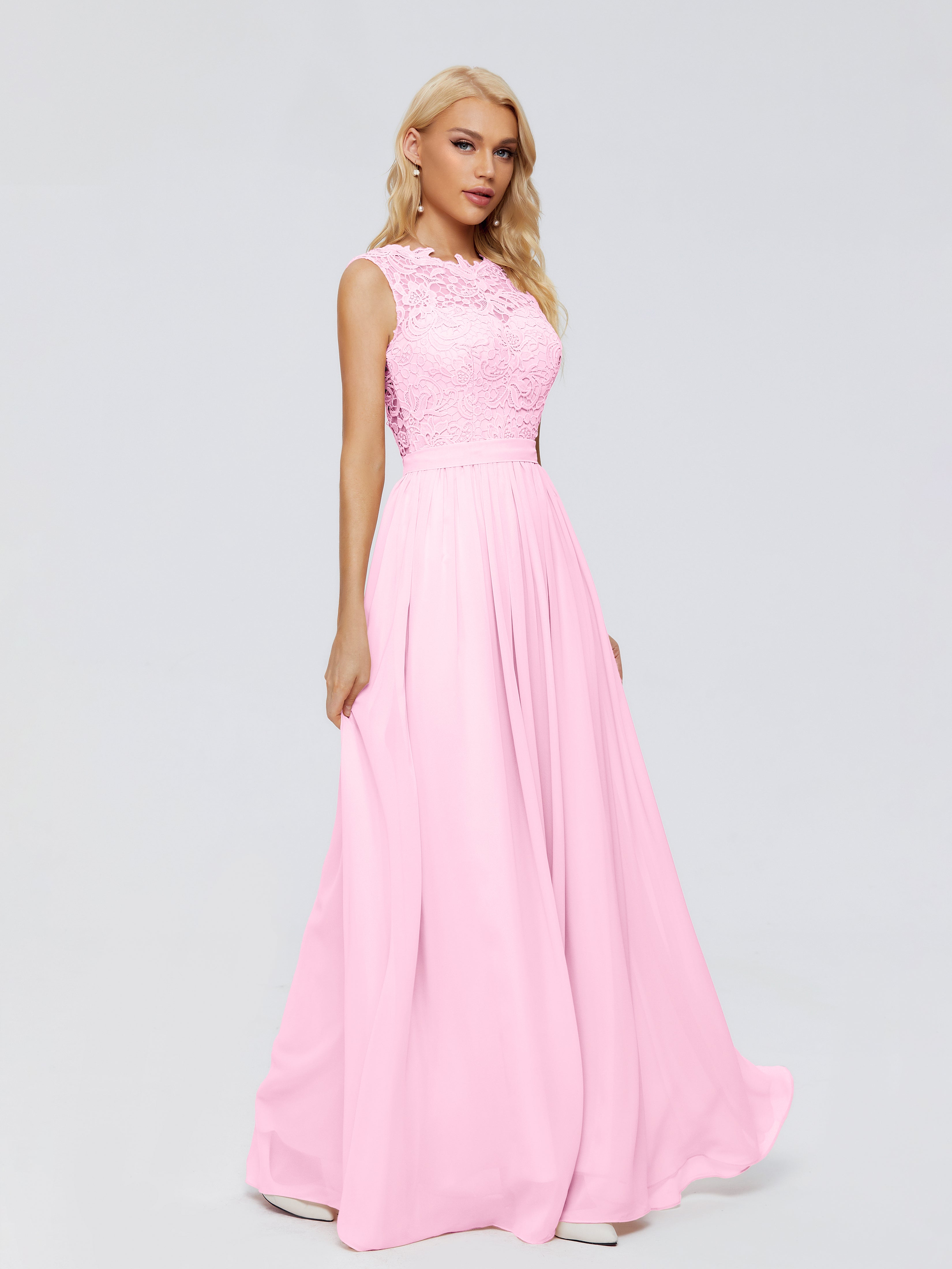 Robes De Demoiselle D'Honneur Rose Bonbon Trapèze Bateau Mousseline Robes Demoiselle D'Honneur