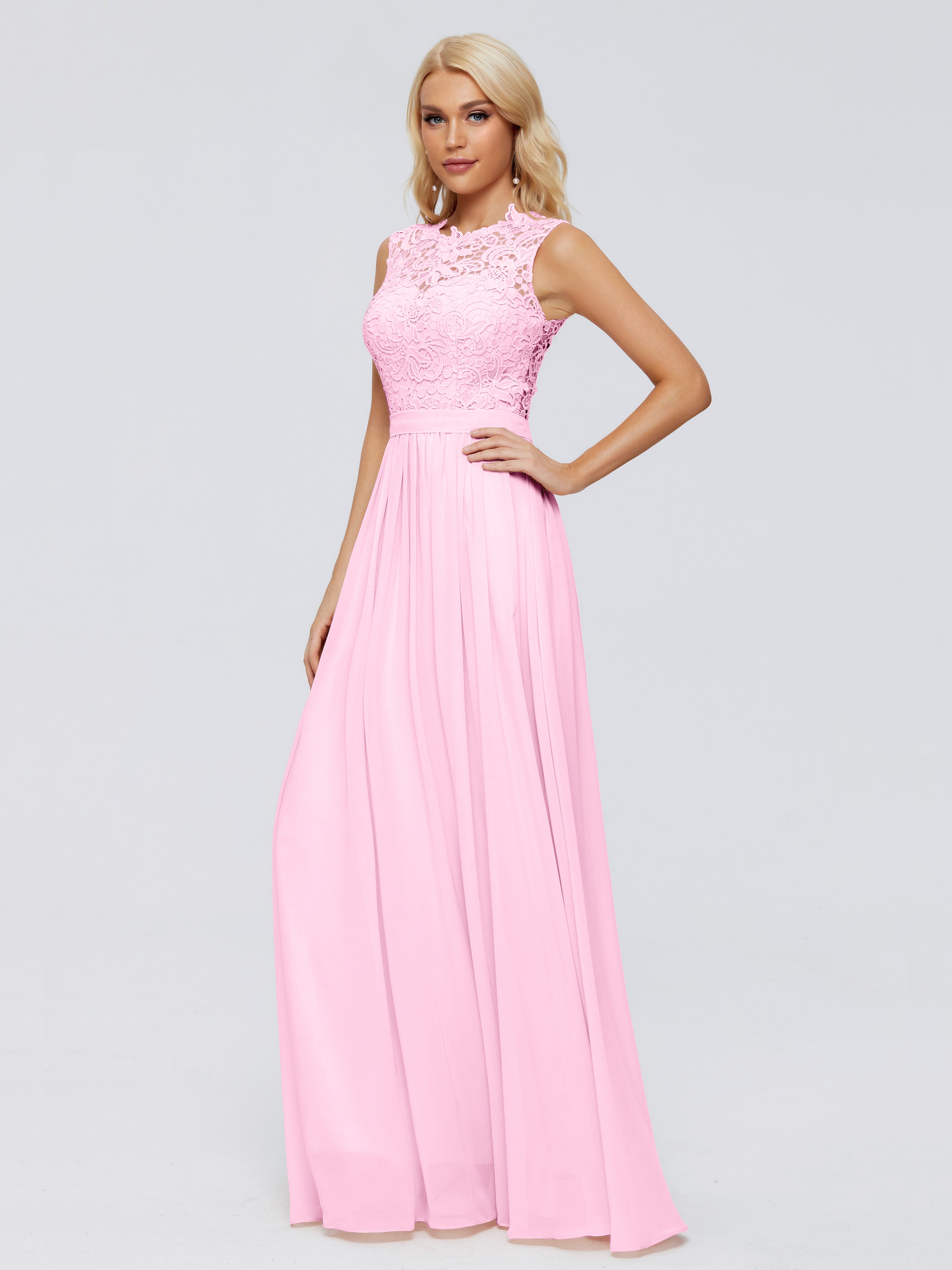 Robes De Demoiselle D'Honneur Rose Bonbon Trapèze Bateau Mousseline Robes Demoiselle D'Honneur