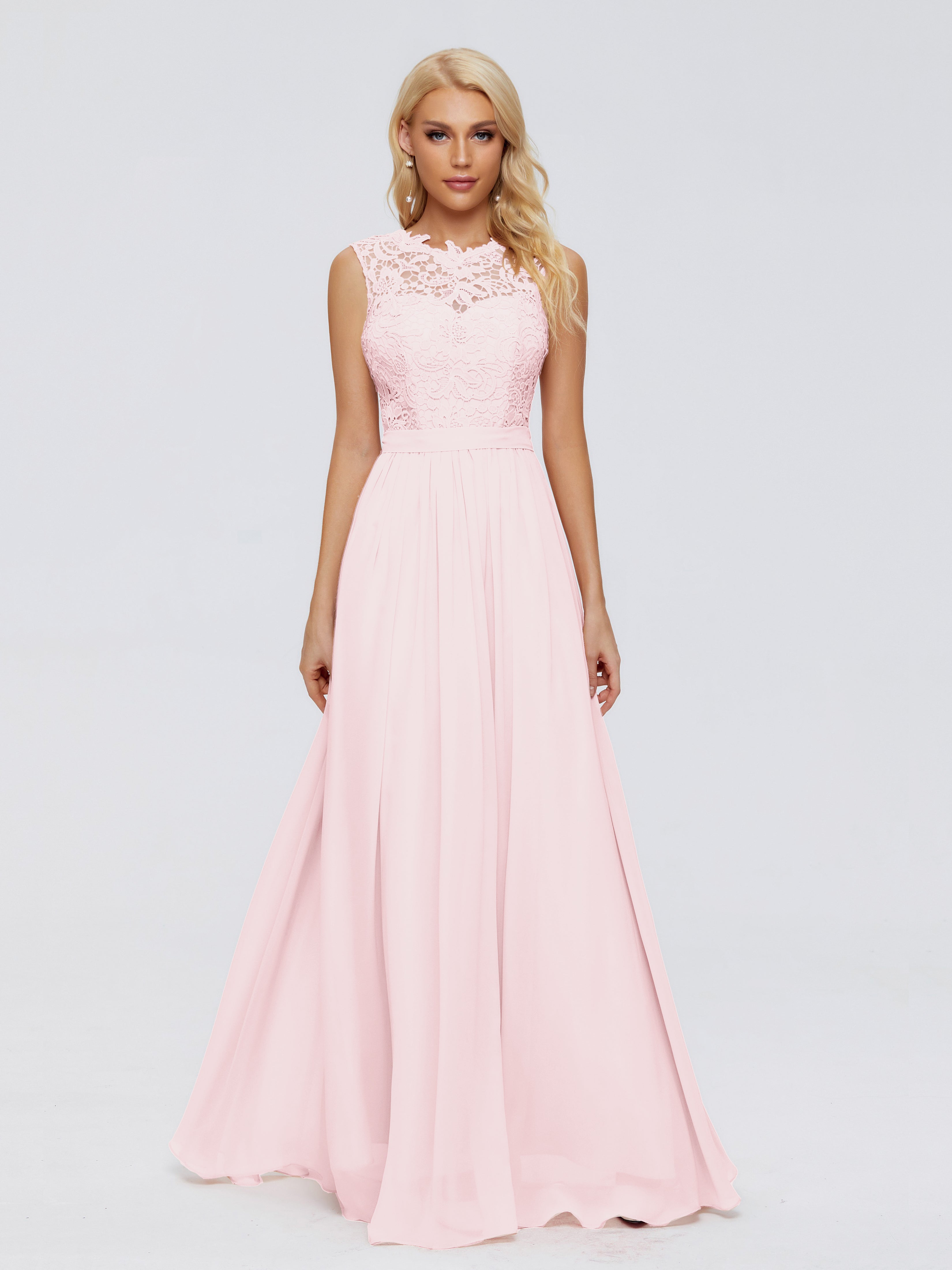 Robe Rose Pale Demoiselle D Honneur Trapèze Bateau Mousseline Robes Demoiselle D'Honneur