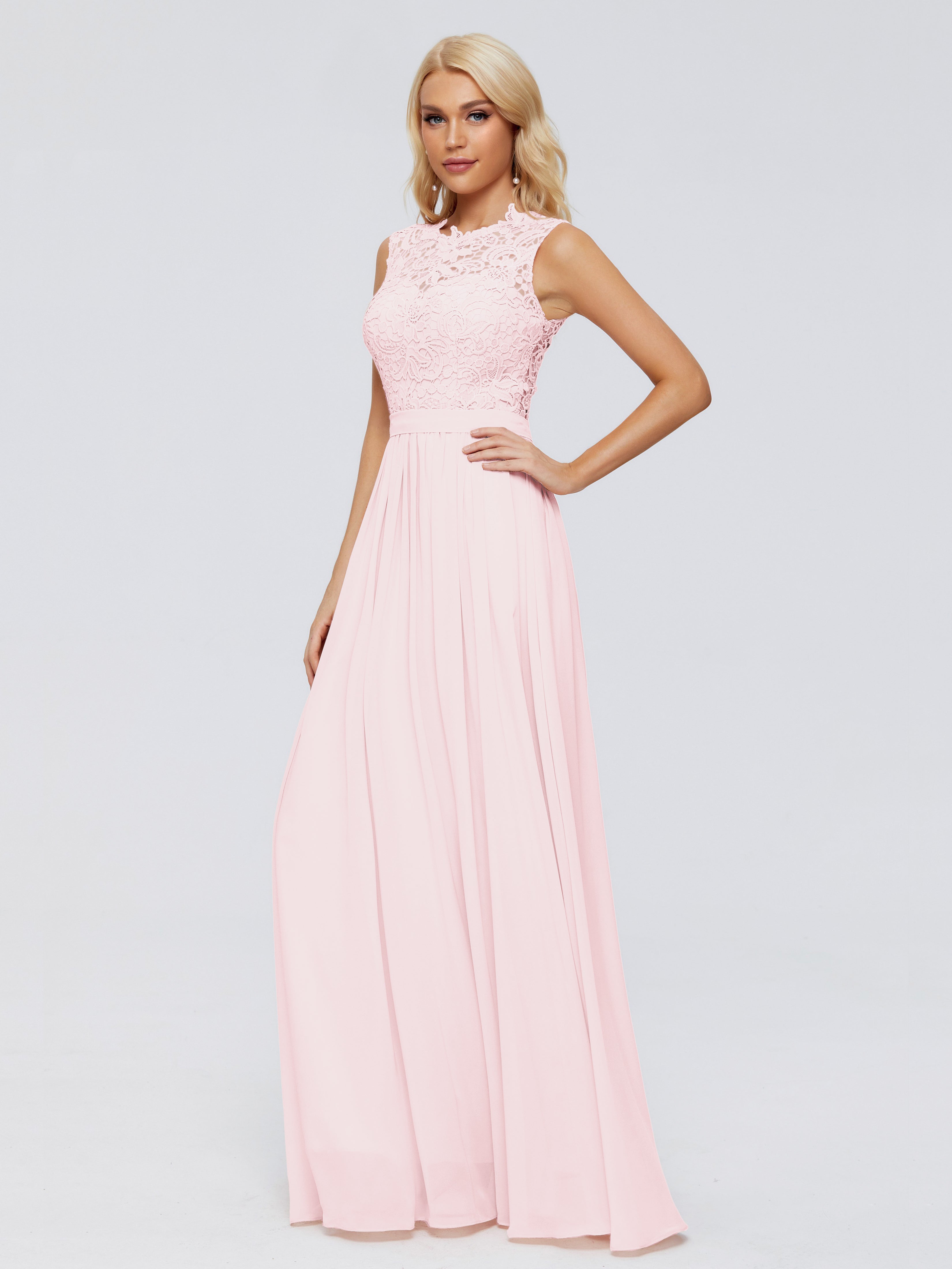 Robe Rose Pale Demoiselle D Honneur Trapèze Bateau Mousseline Robes Demoiselle D'Honneur