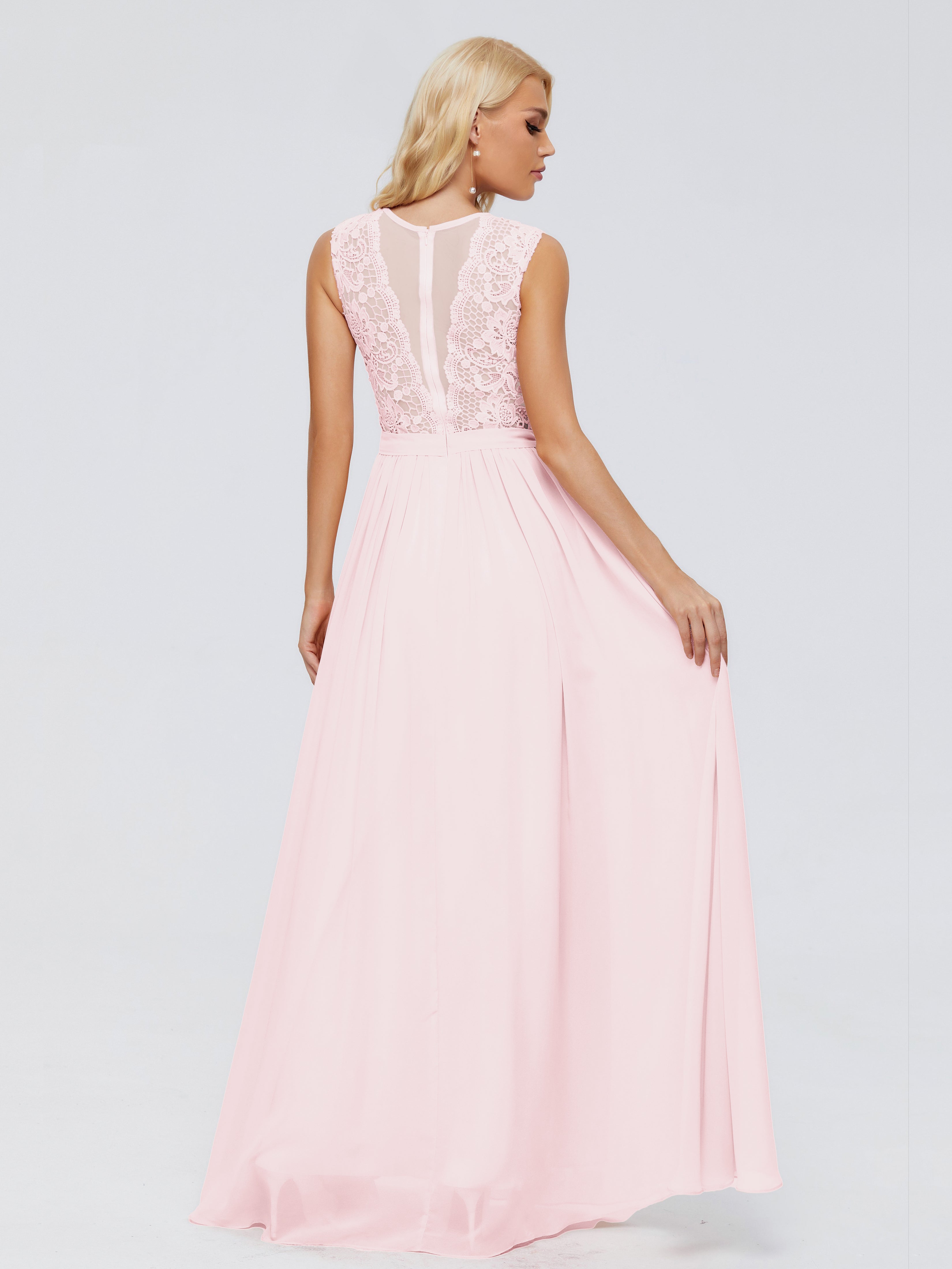 Robe Rose Pale Demoiselle D Honneur Trapèze Bateau Mousseline Robes Demoiselle D'Honneur