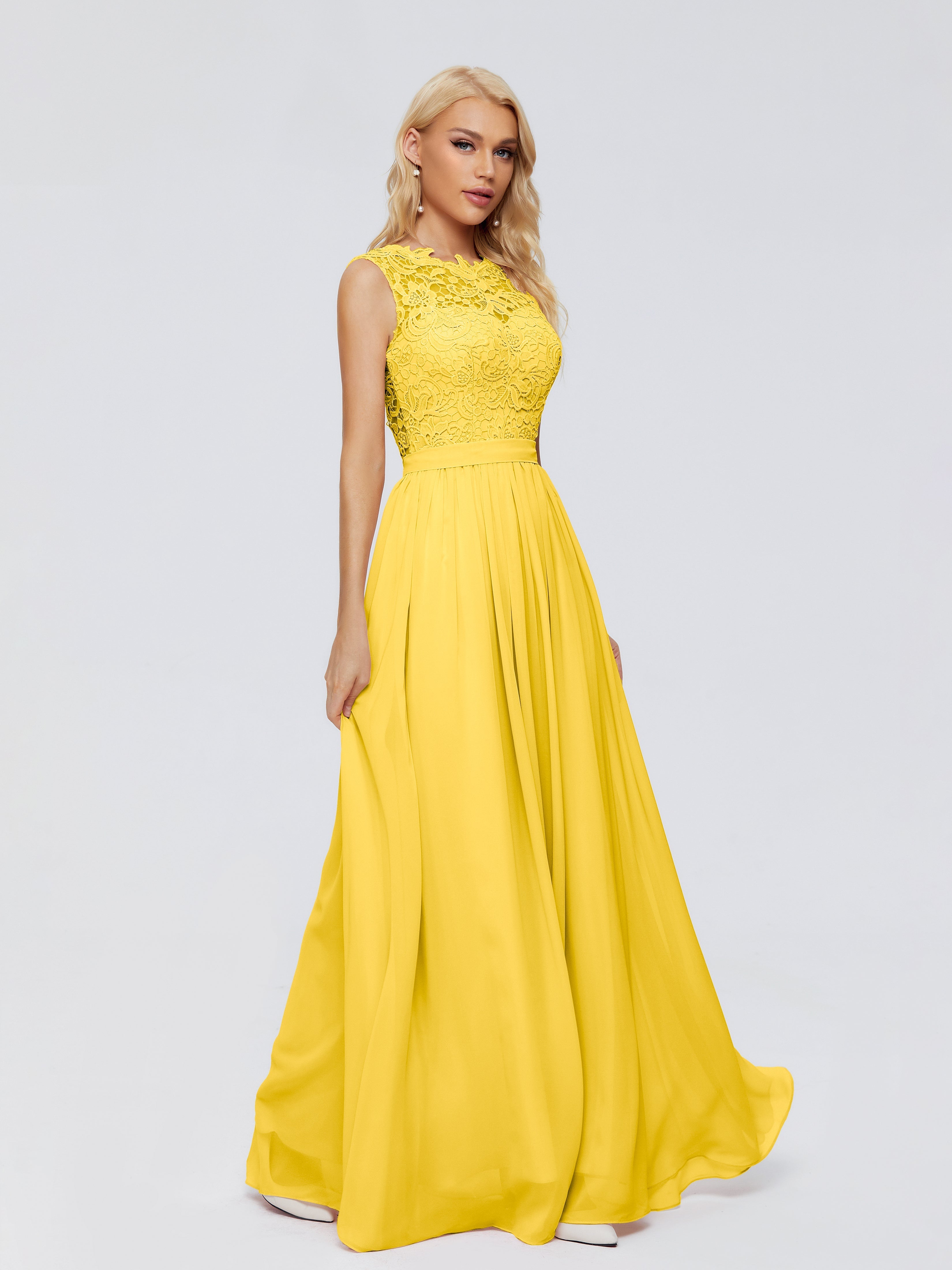Robe De Demoiselle D'Honneur Souci Trapèze Bateau Mousseline Robes Demoiselle D'Honneur