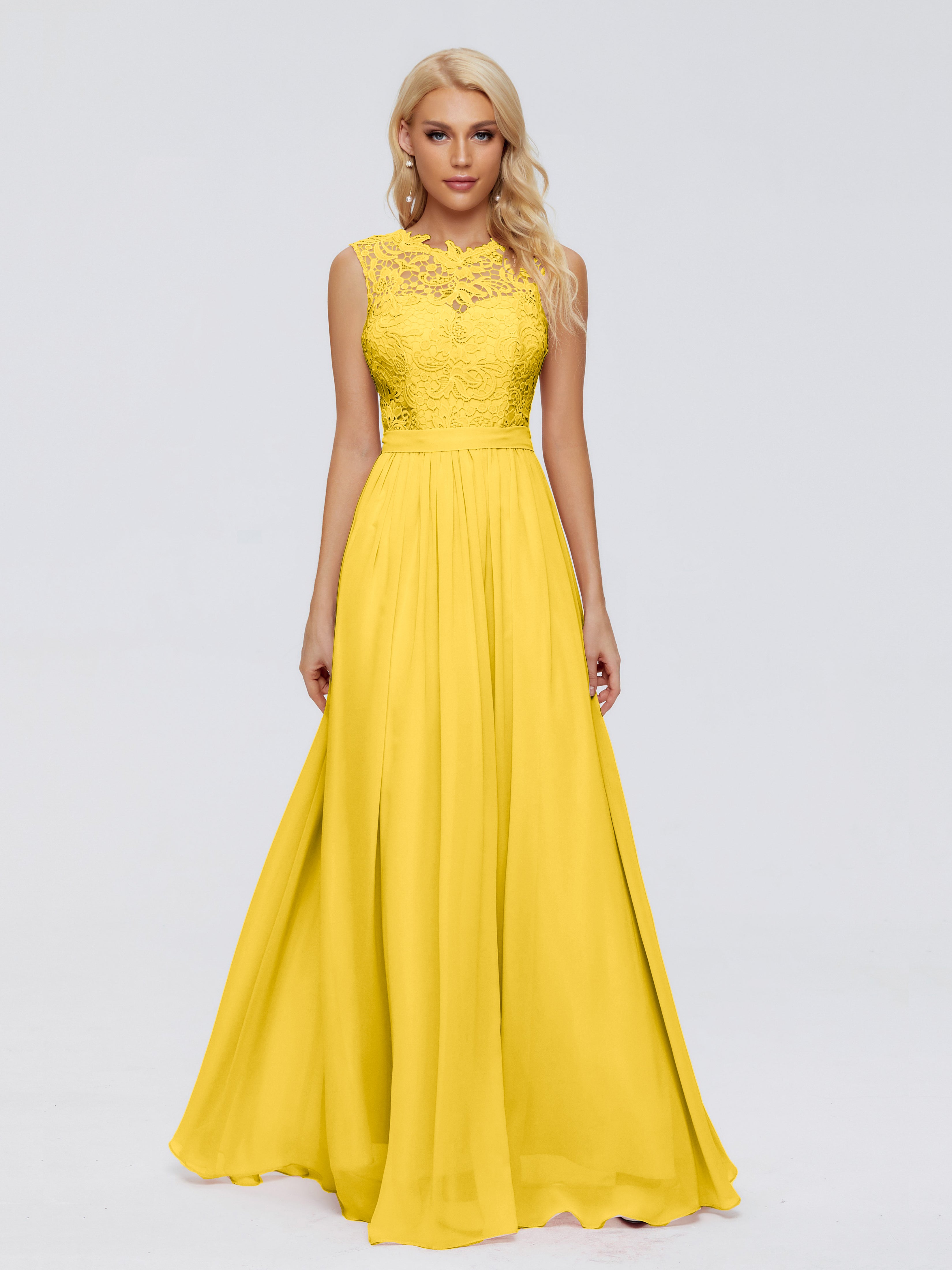 Robe De Demoiselle D'Honneur Souci Trapèze Bateau Mousseline Robes Demoiselle D'Honneur