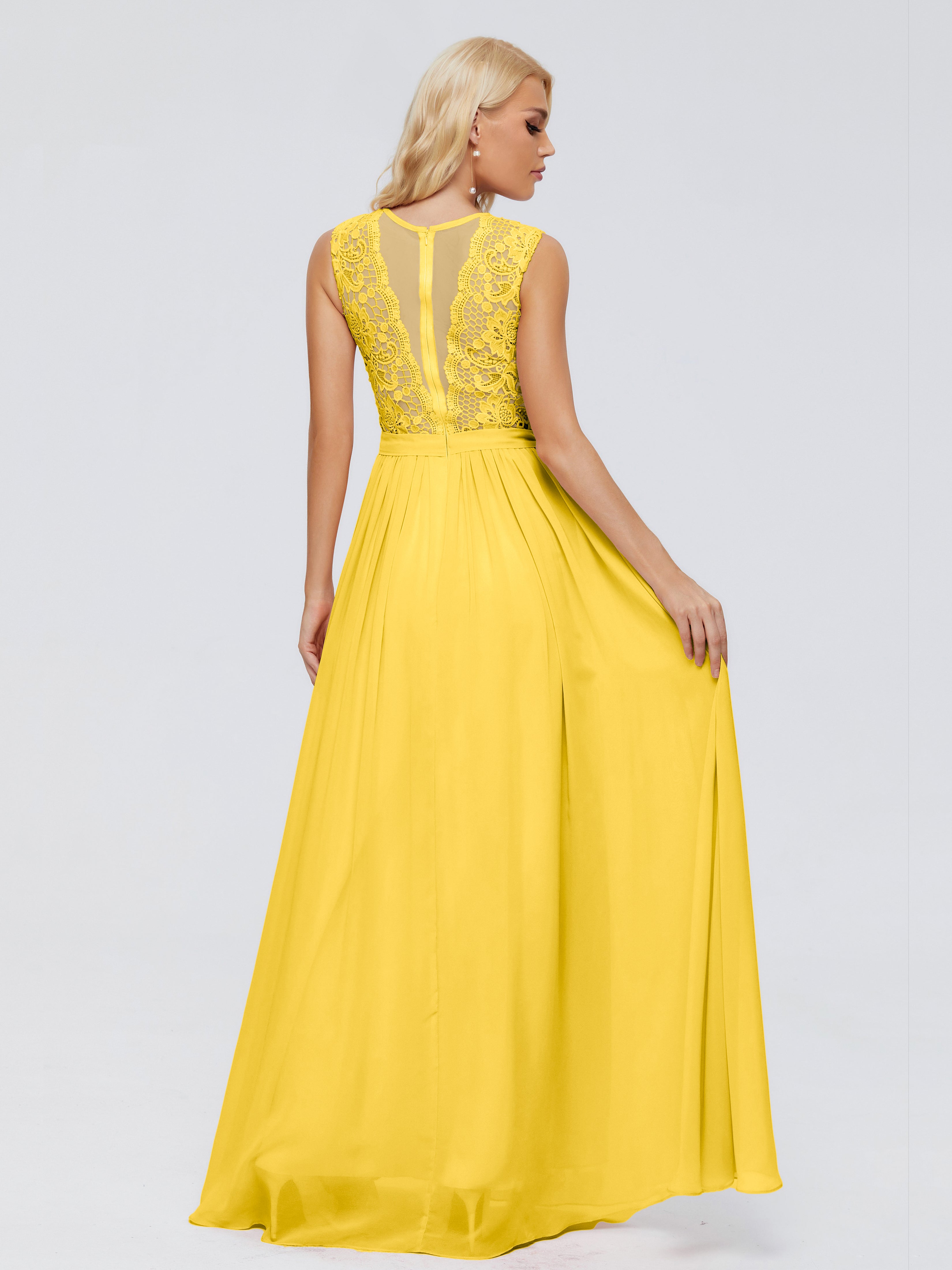 Robe De Demoiselle D'Honneur Souci Trapèze Bateau Mousseline Robes Demoiselle D'Honneur