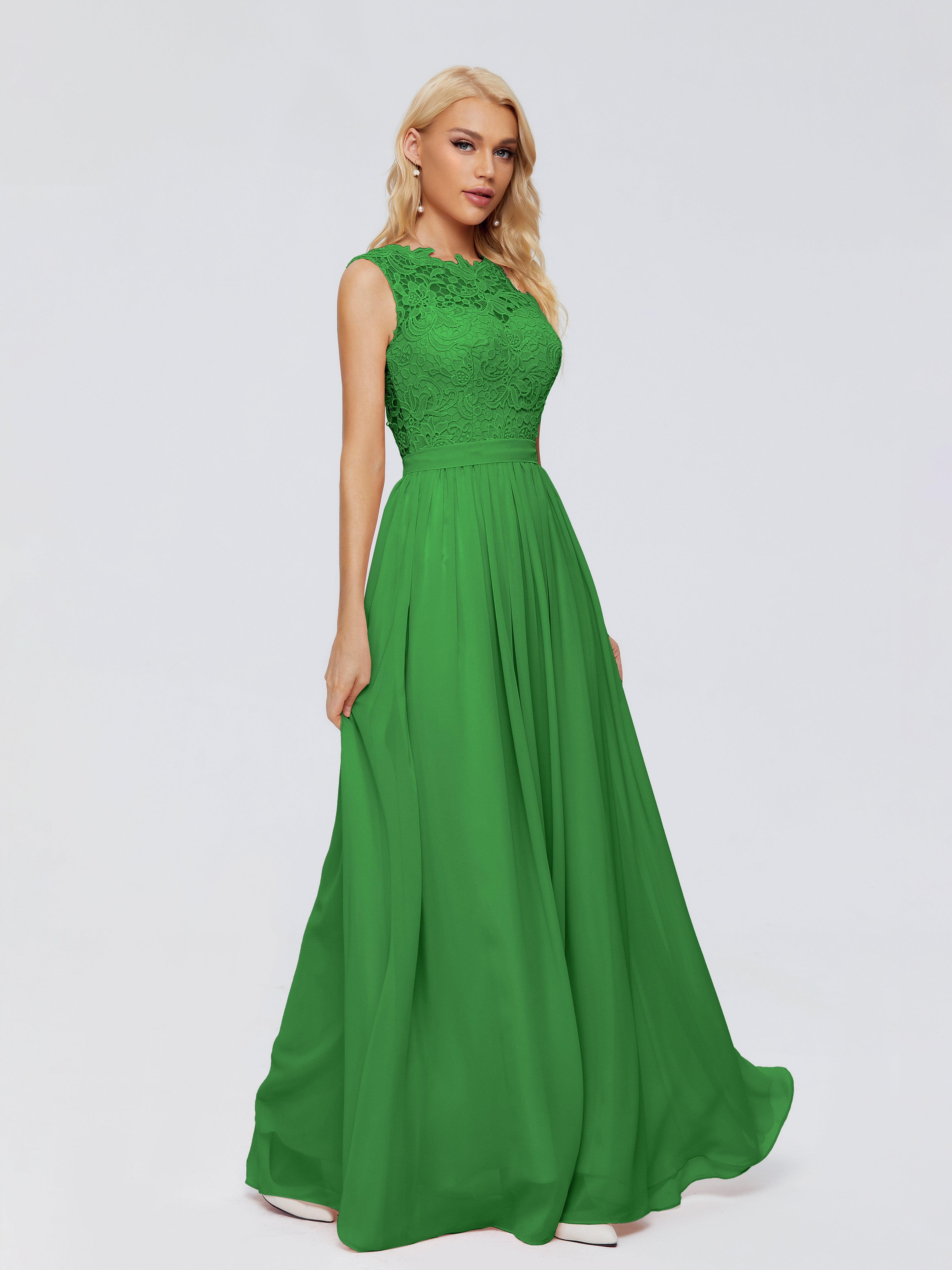 Robe Demoiselle D Honneur Vert Trapèze Bateau Mousseline Robes Demoiselle D'Honneur