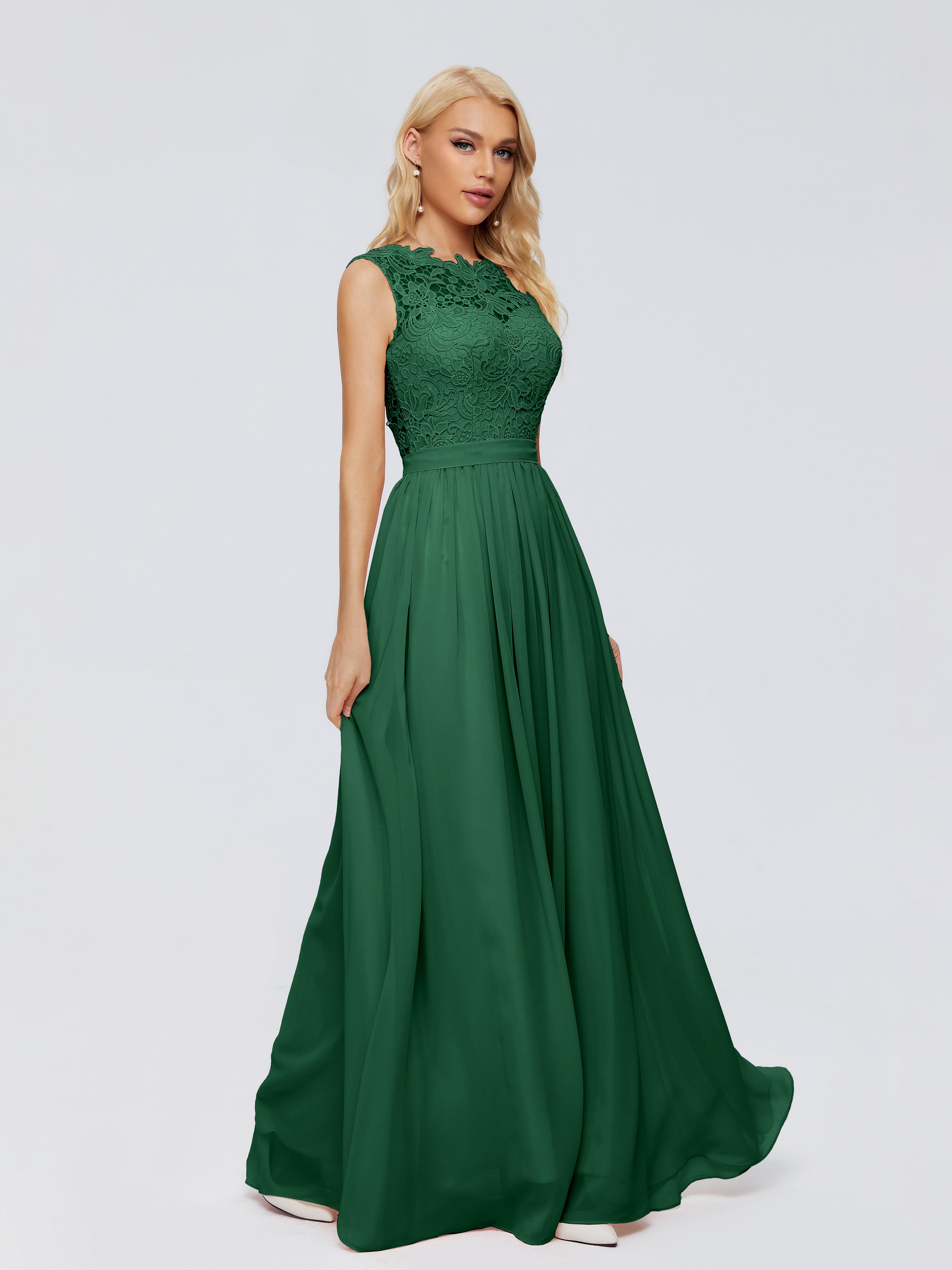 Robes De Demoiselle D'Honneur Vert Foncé Trapèze Bateau Mousseline Robes Demoiselle D'Honneur