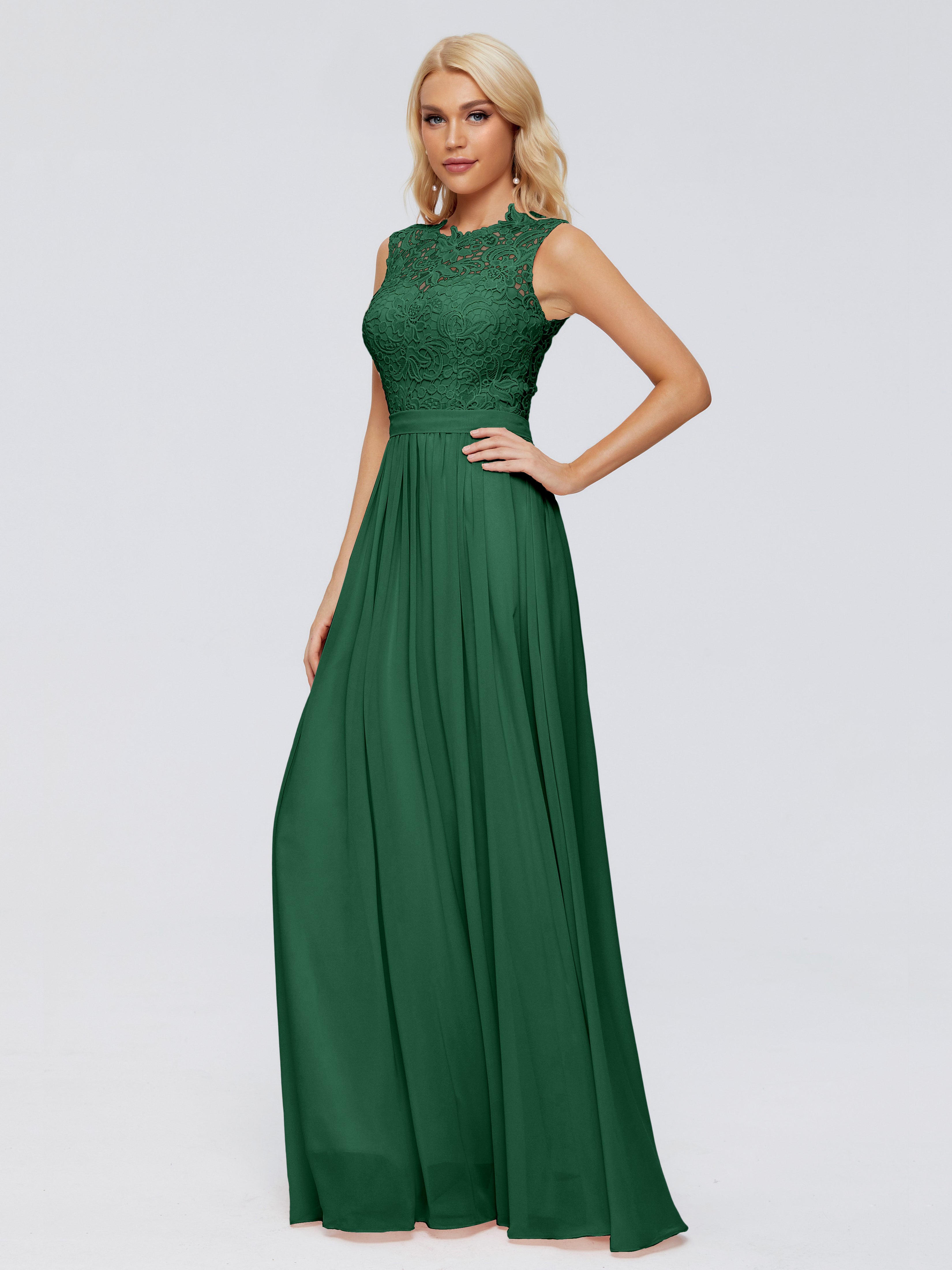 Robes De Demoiselle D'Honneur Vert Foncé Trapèze Bateau Mousseline Robes Demoiselle D'Honneur